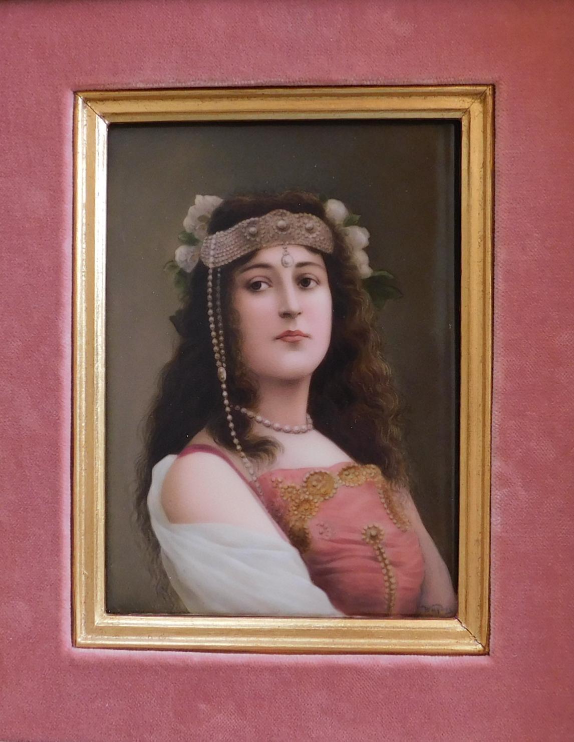 KPM Porcelain Tile Female Portrait Signed Wagner - 19th Century in vendita 2