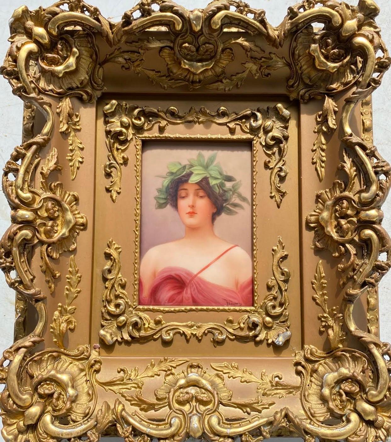 Neoclassical Wagner Porcelain Plaque Portrait of 'Daphne' by C.M. Hutschenreuther For Sale