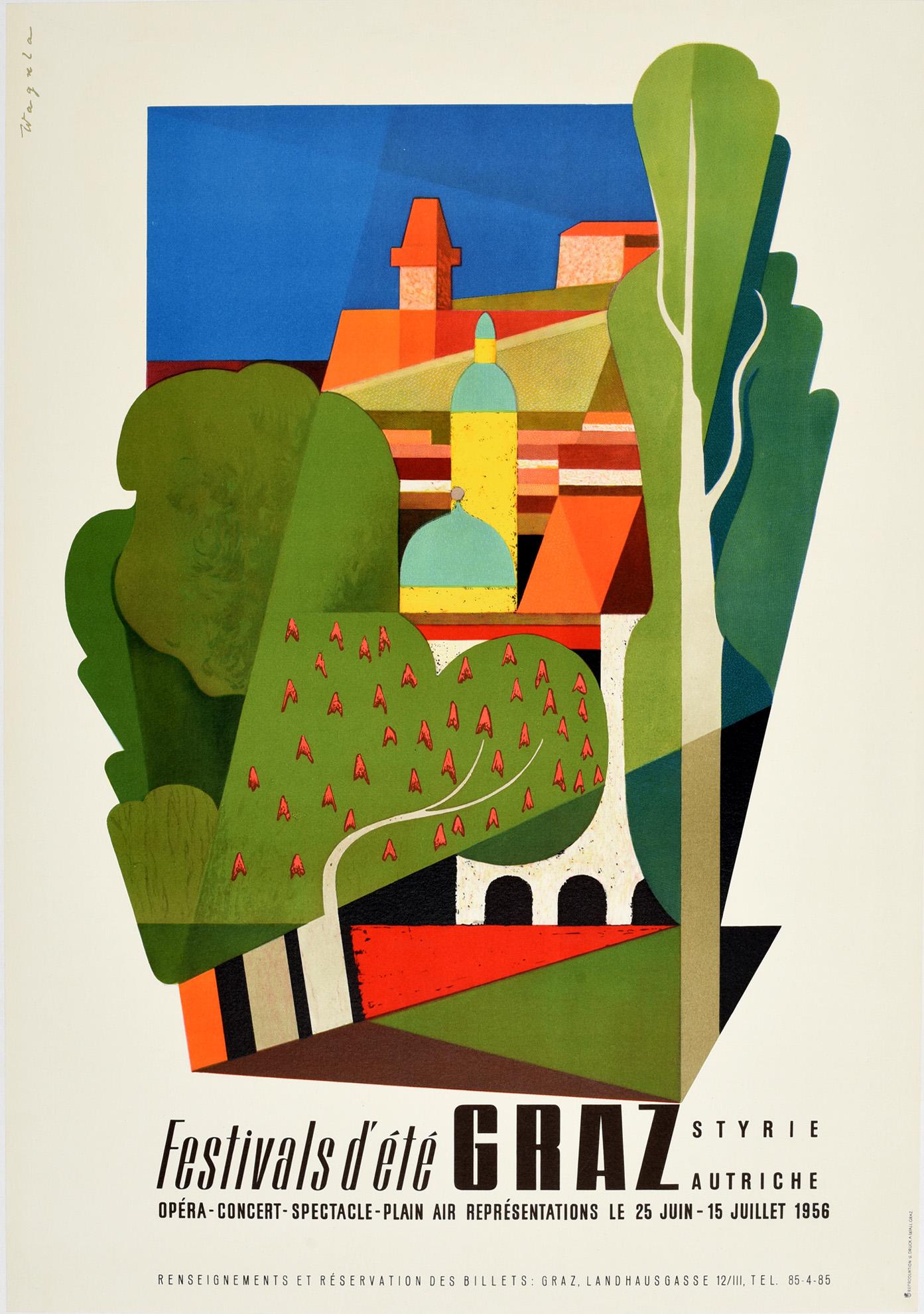 Wagnsa Print - Original Vintage Mid Century Travel Poster Graz Austria Summer Festivals d'Ete