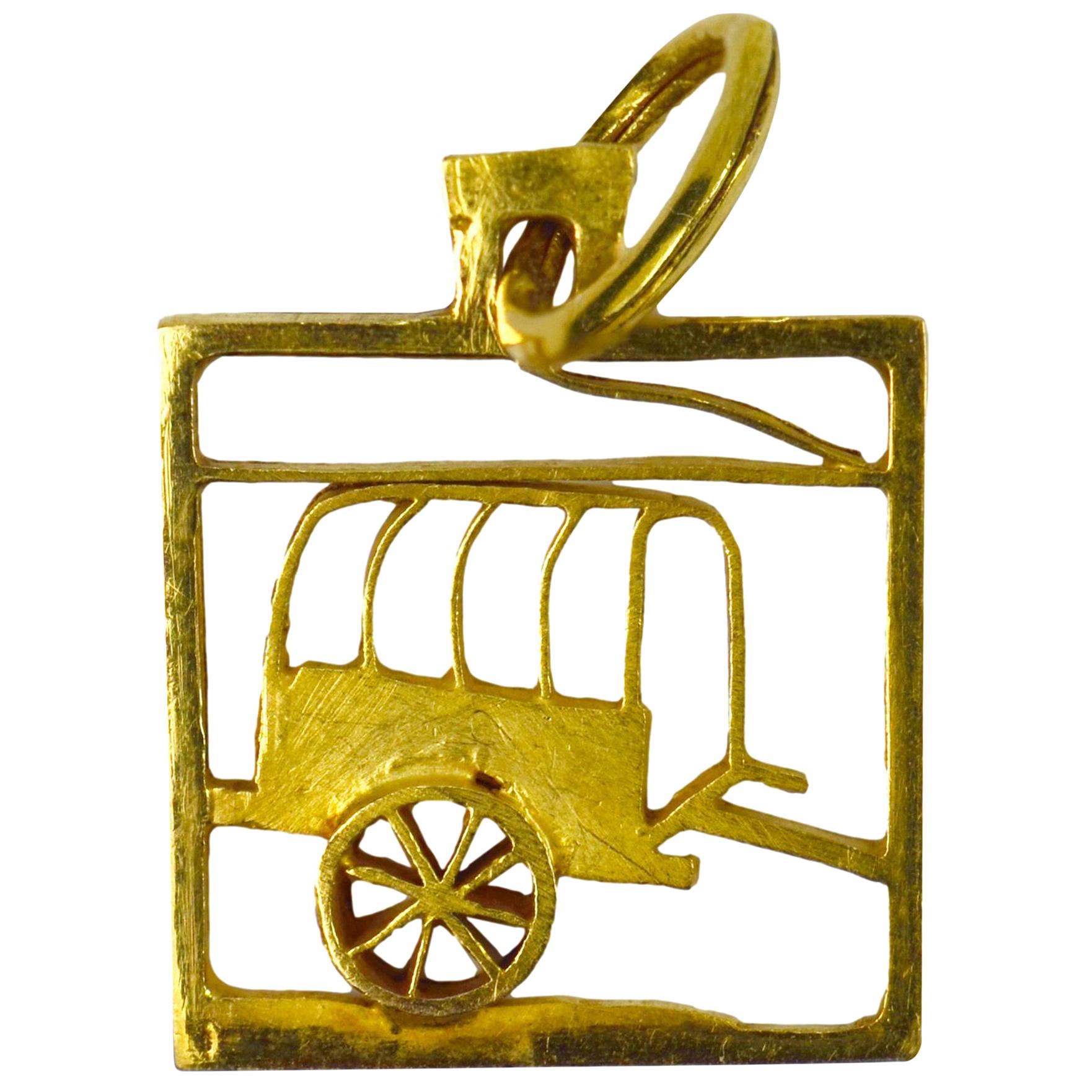 Wagon 18 Karat Yellow Gold Square Charm Pendant For Sale