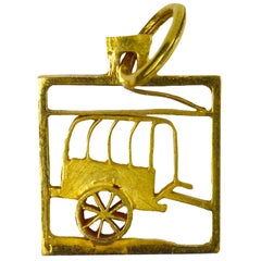 Vintage Wagon 18 Karat Yellow Gold Square Charm Pendant