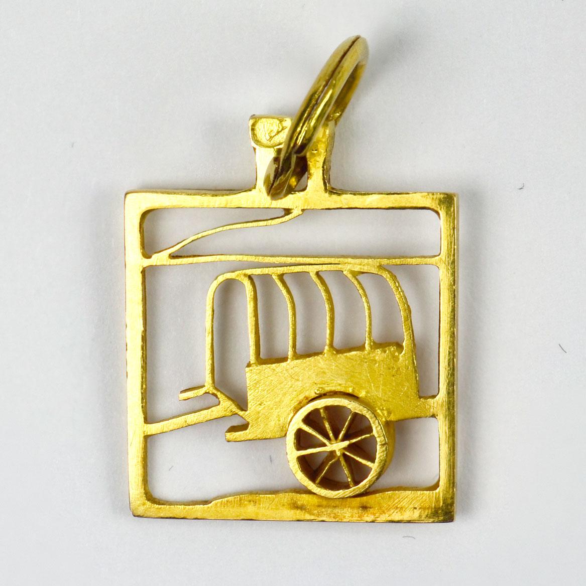 Women's or Men's Wagon 18 Karat Yellow Gold Square Charm Pendant For Sale
