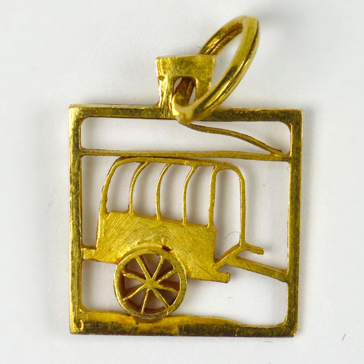 Wagon 18 Karat Yellow Gold Square Charm Pendant For Sale 1