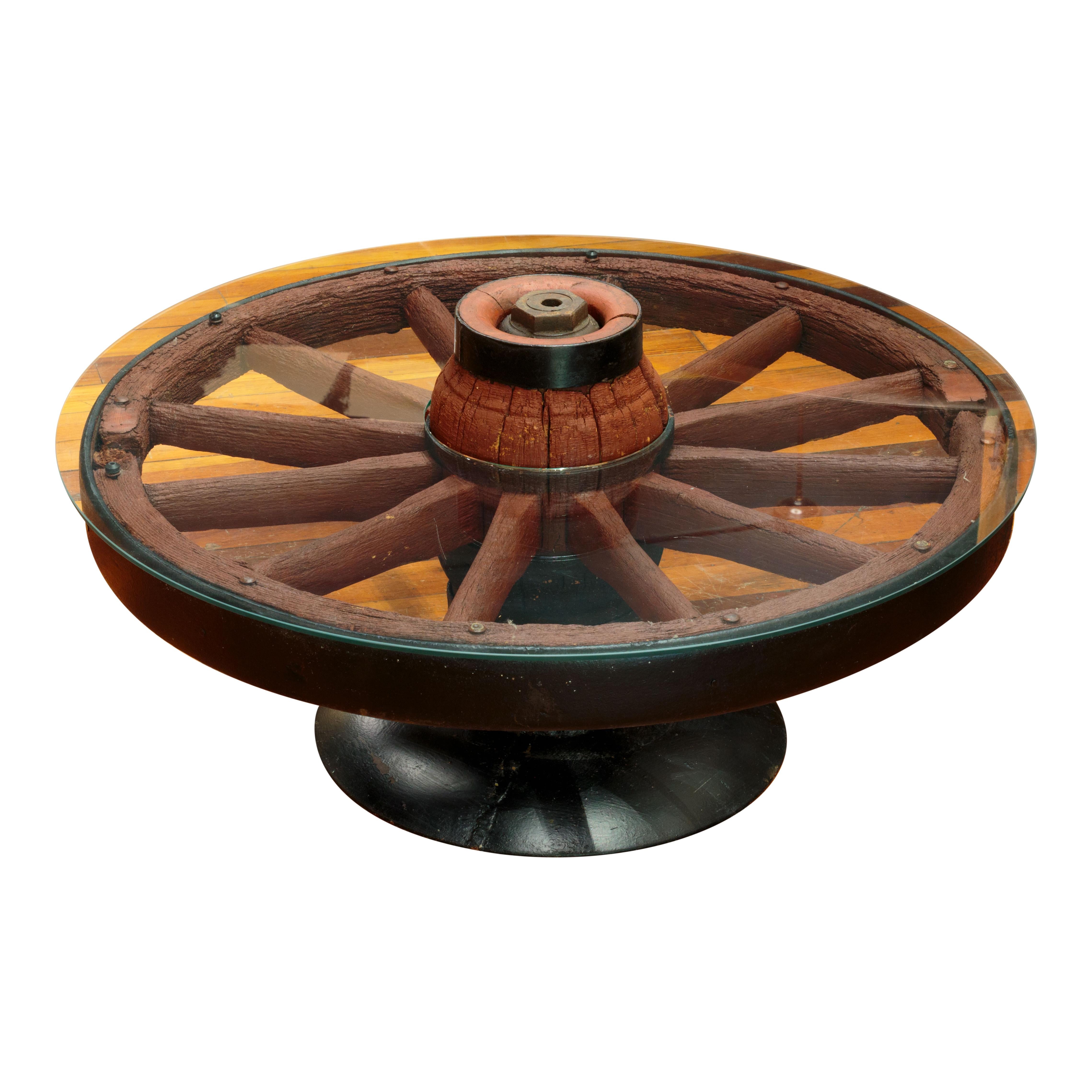 American Wagon Wheel Coffee Table For Sale