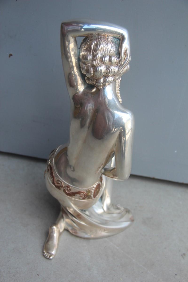Italian Wagtail Sculpture in Resin and Silver Art Deco style Kneeling Lady, 1970 For Sale