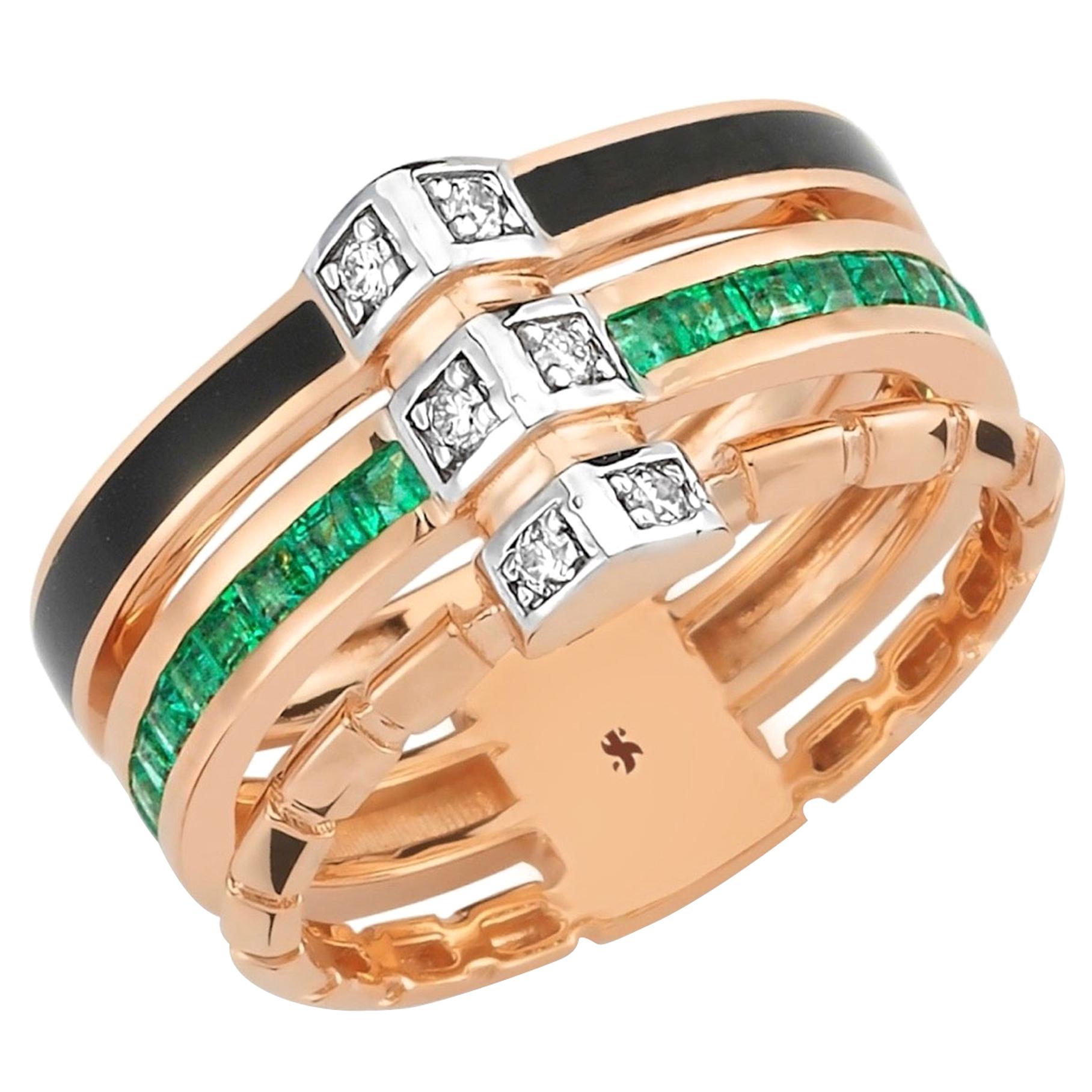 Waima Ring in Rose Gold with Diamond & Emerald For Sale