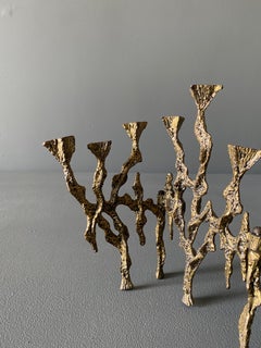 Menorah tríptico de latón Brutalista Wainberg, circa 1960