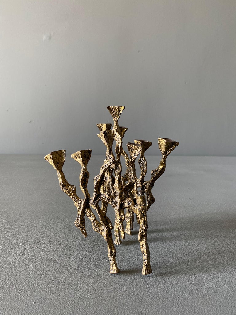 Wainberg Brutalist Brass TriFold Menorah, circa 1960 at 1stDibs