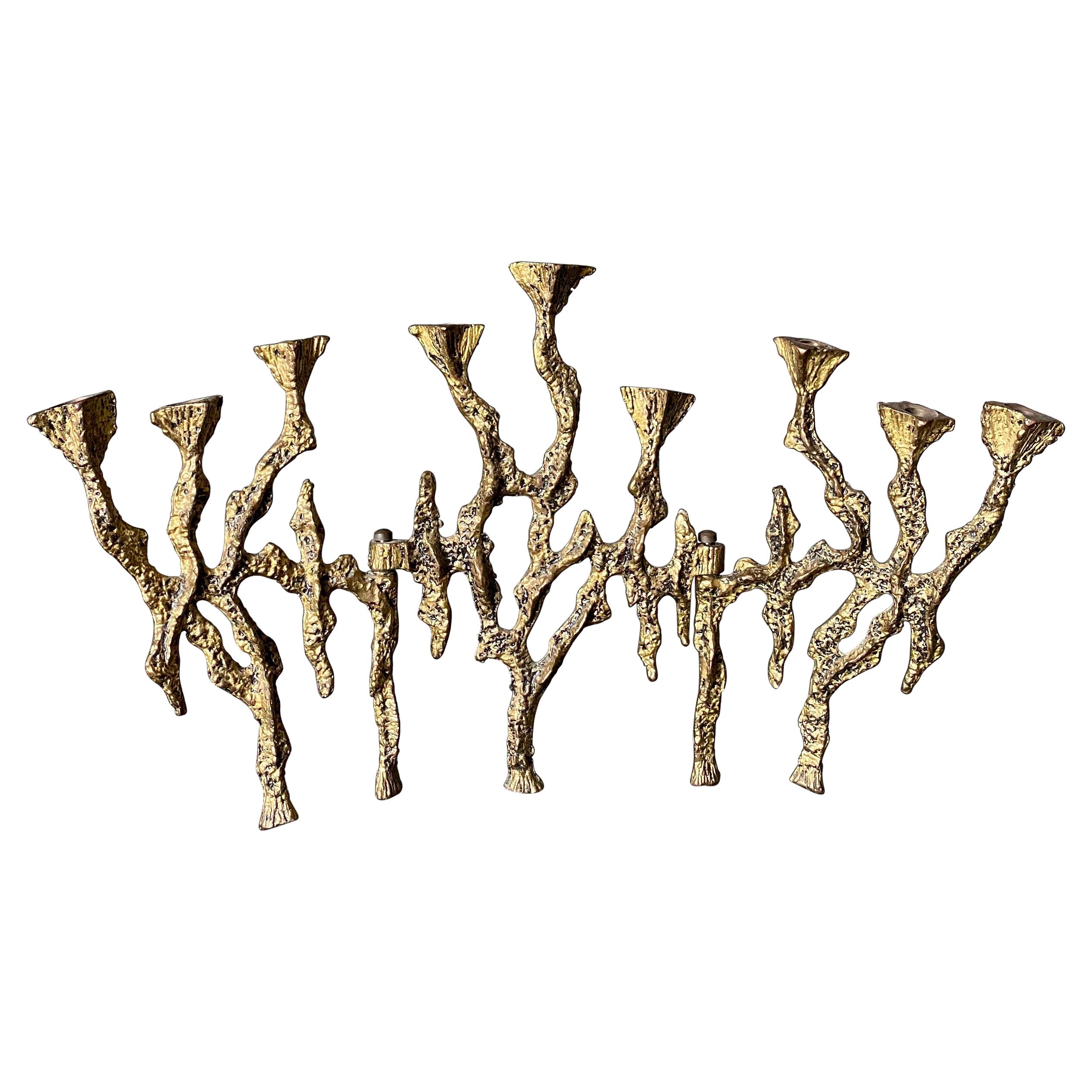 Wainberg Brutalist Brass Tri-Fold Menorah, circa 1960