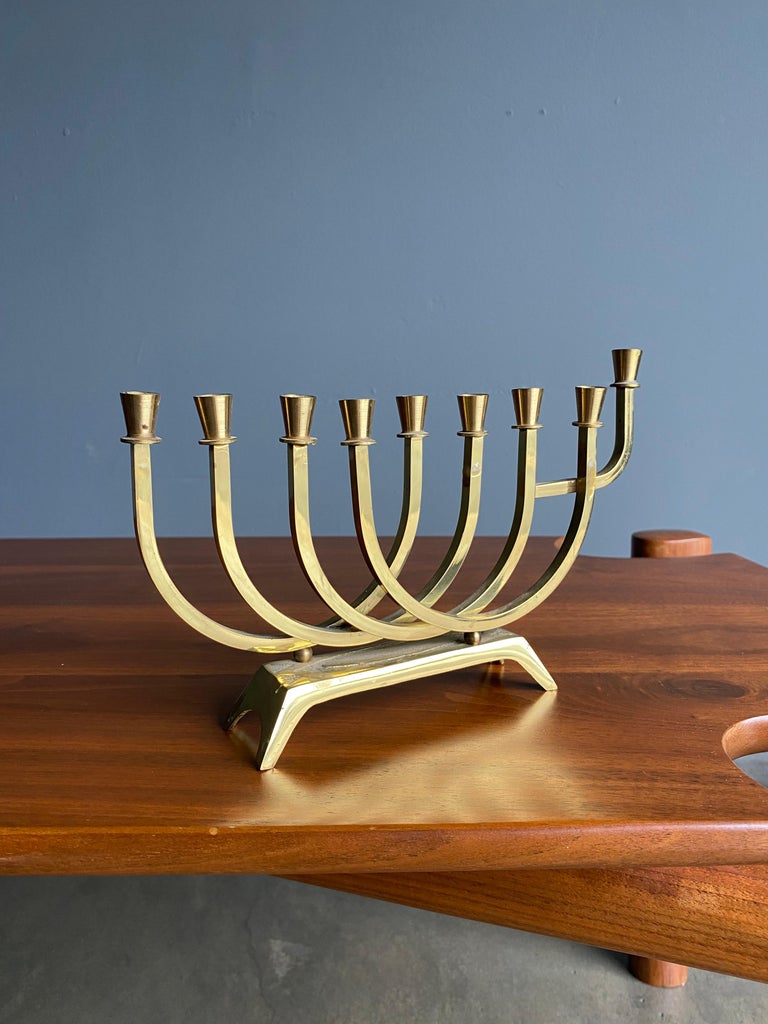 Wainberg Solid Brass Menorah, 1970's For Sale at 1stDibs