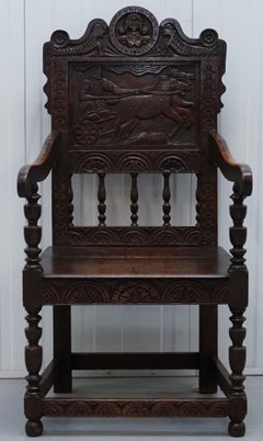 Wainscot Armchair Carved Wood Panel Depicting King Charles I Chair, circa 1780