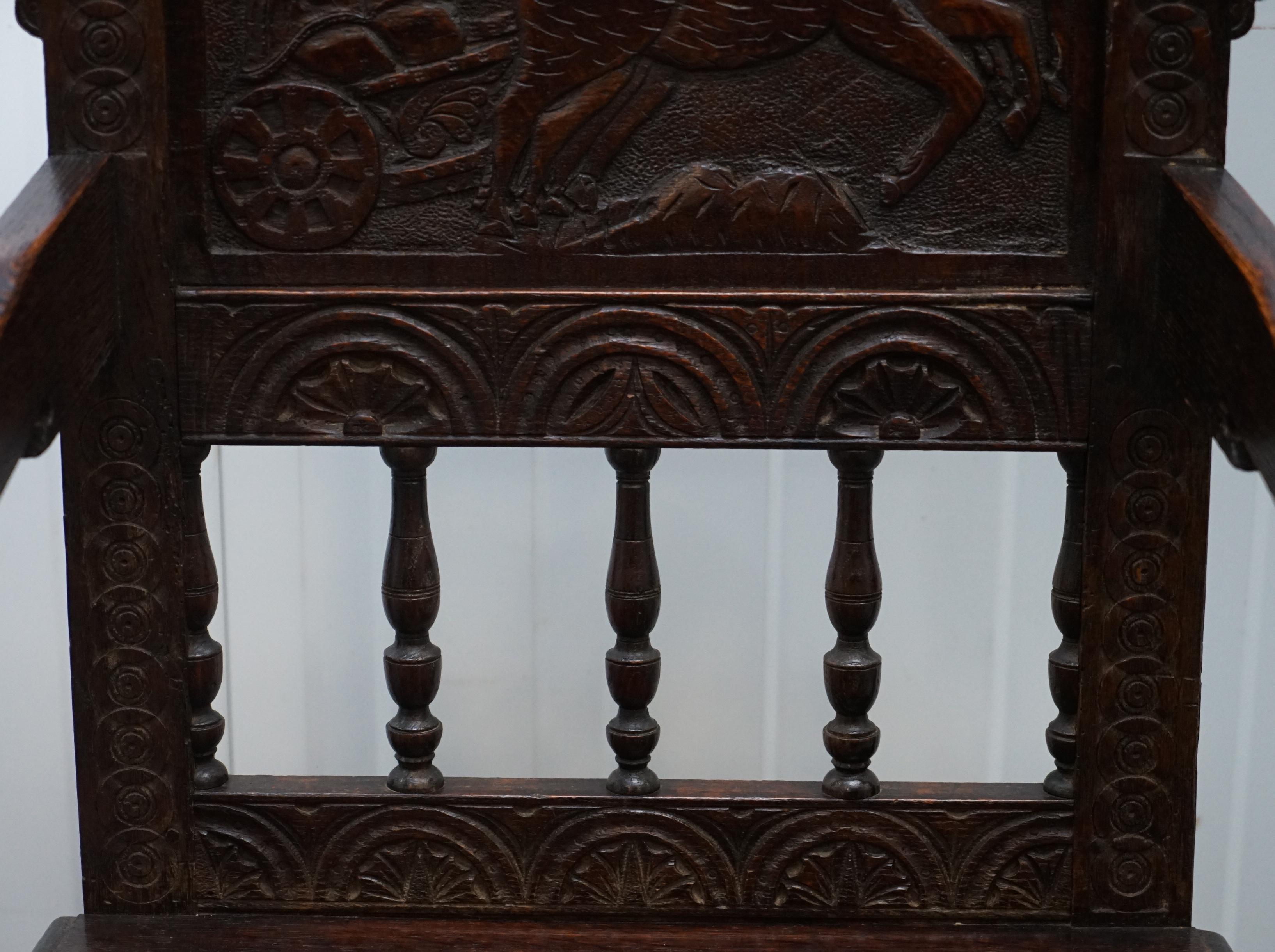 George III Wainscot Armchair Carved Wood Panel Depicting King Charles I Chair, circa 1780