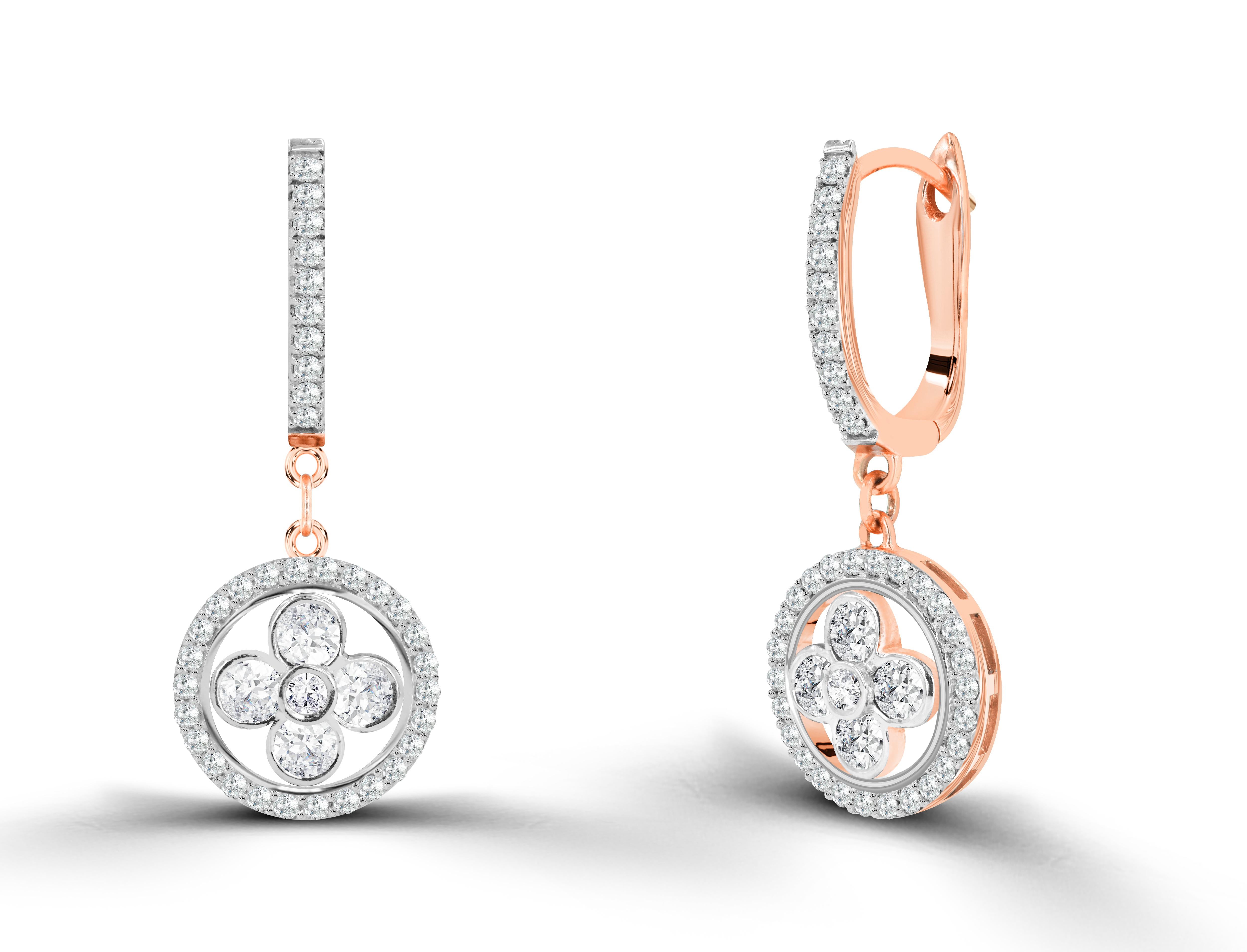 Orecchini a goccia con fiore di diamante da 1,07 carati in oro 18 carati, orecchini con diamante rotondo taglio brillante, orecchini con diamante naturale, orecchini a grappolo, orecchini con terminale pesante.

Jewels By Tarry ti presenta una