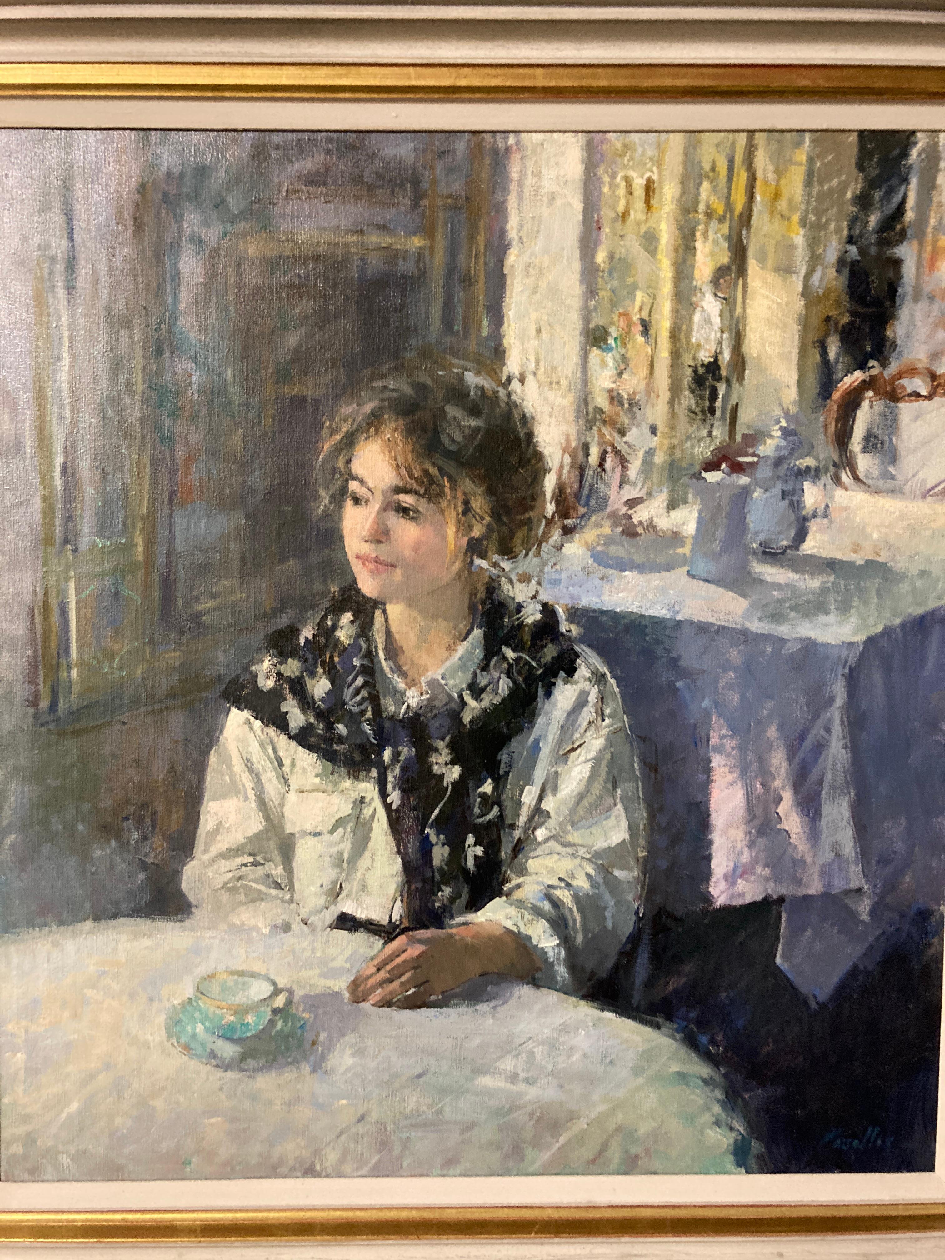 Original Oil Painting by Jane Corsellis ( born 1940)
'Waiting at Florian's, Venice'
On Canvas
26