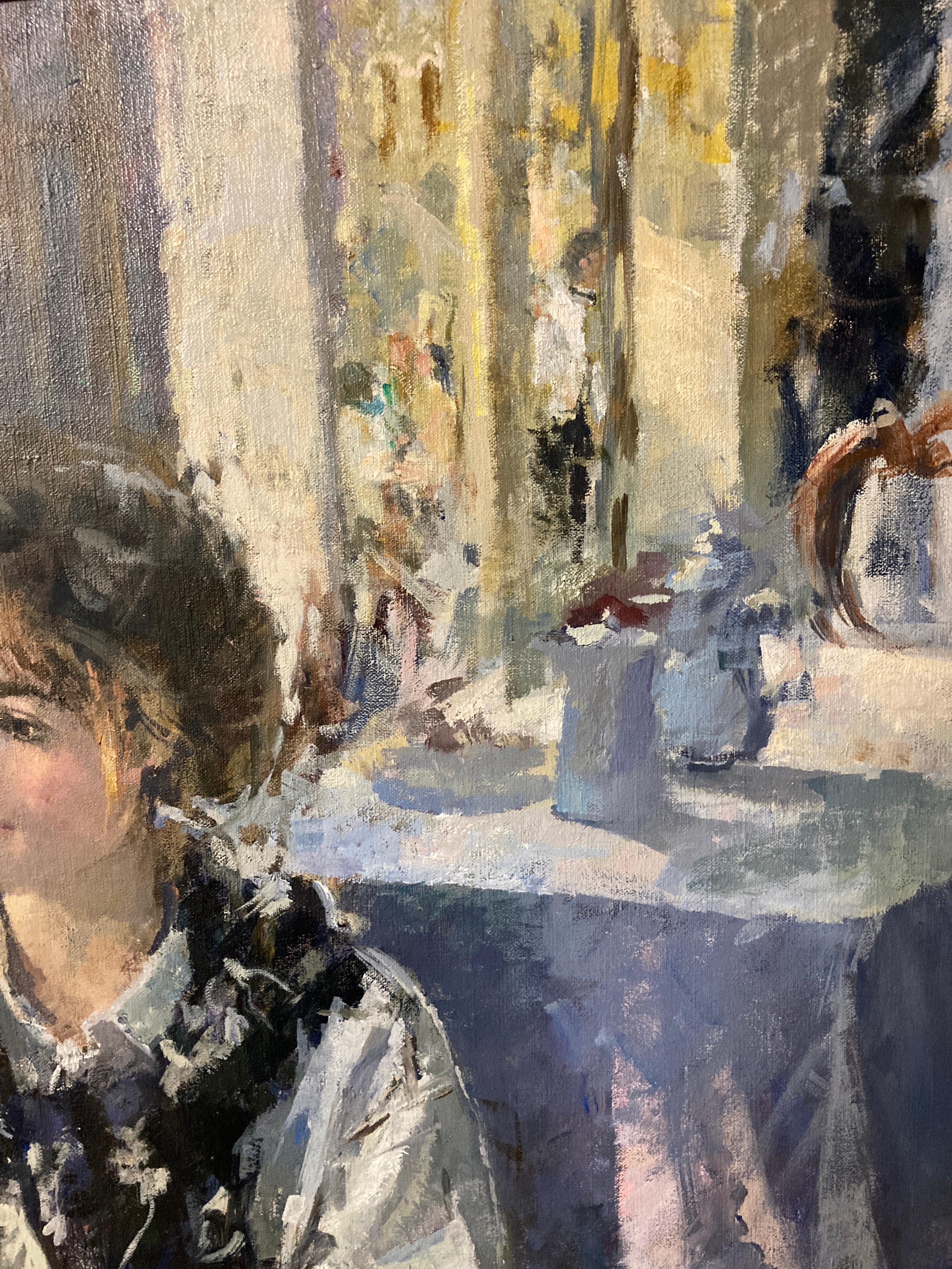 WAITING AT FLORIAN'S, VENICE by Jane Corsellis (b 1940)  In Good Condition For Sale In Maidstone, GB