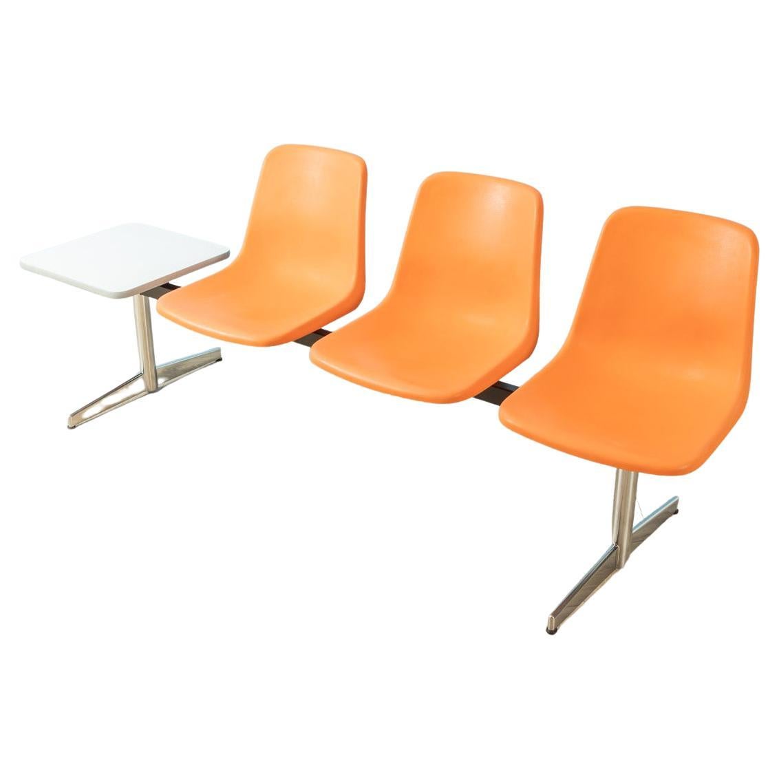 Waiting Bench Three-Seater by Mauser from 1970s in Orange