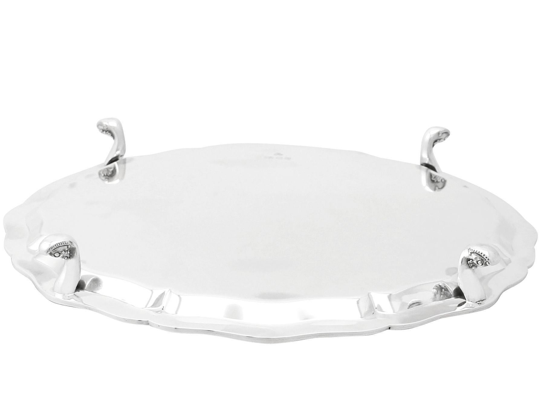 Wakely & Wheeler Vintage English Sterling Silver Salver Lindisfarne Style For Sale 3
