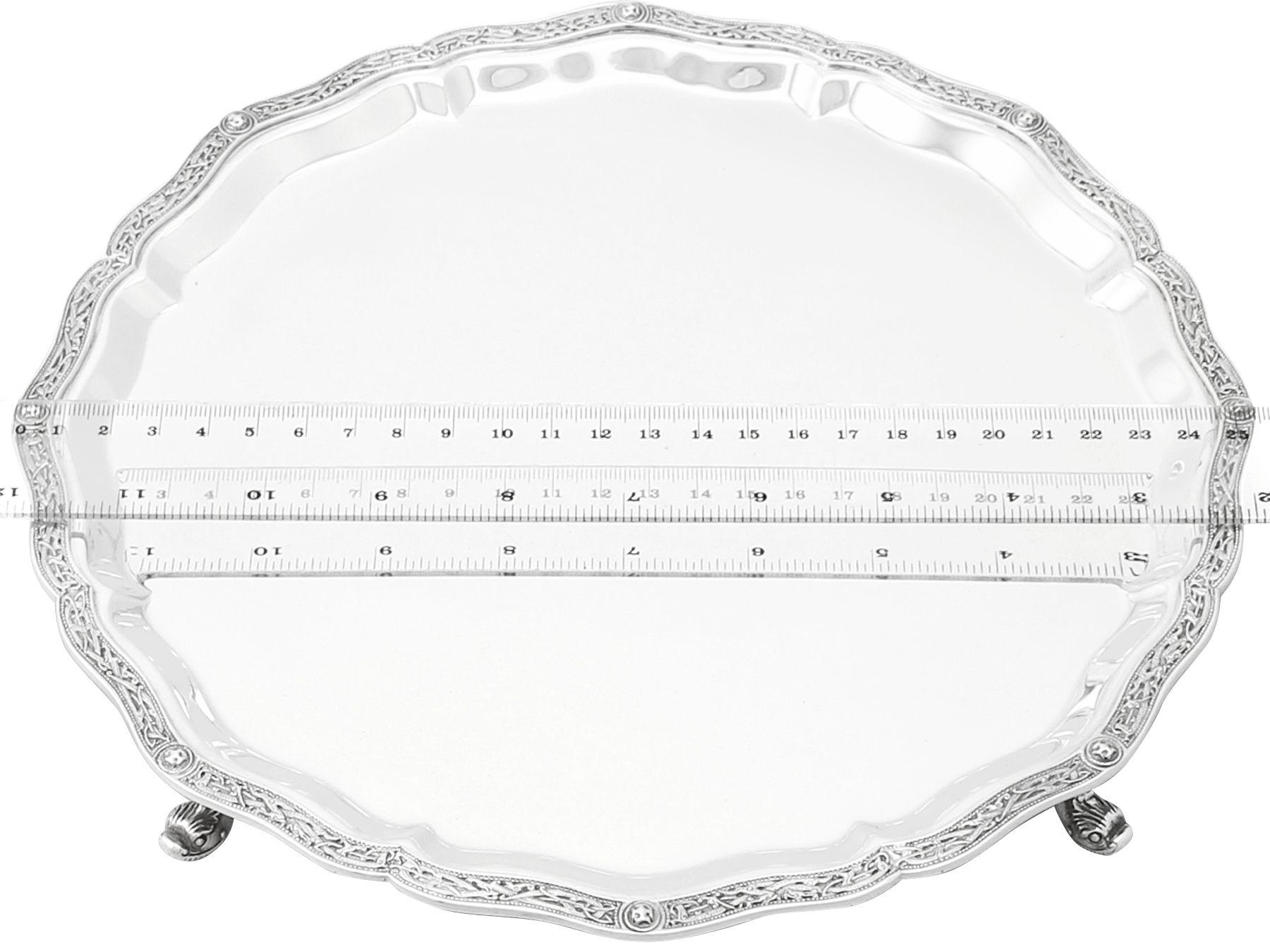 Wakely & Wheeler Vintage English Sterling Silver Salver Lindisfarne Style For Sale 4