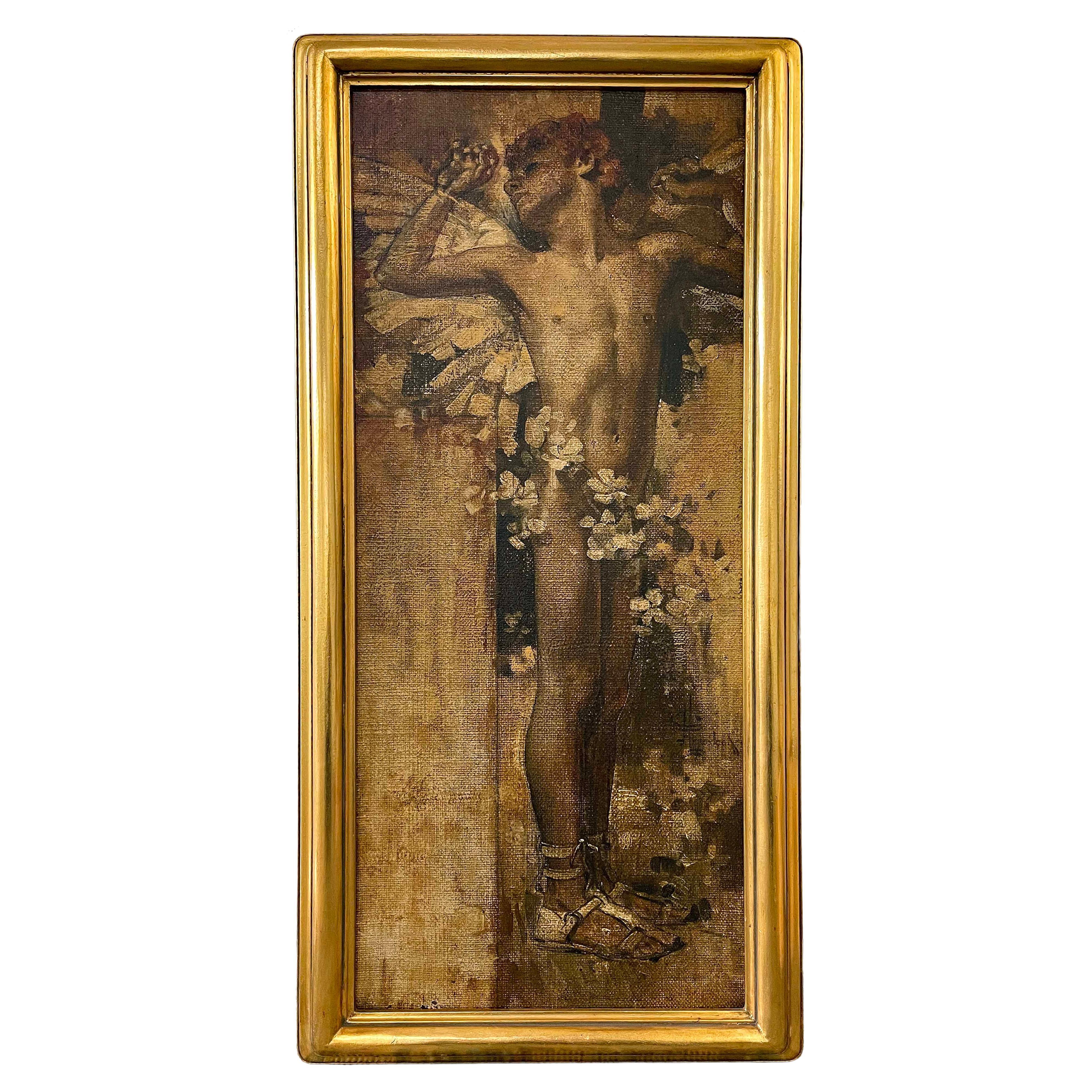 „Waking Angel“, bemerkenswertes, frühes Gemälde einer nackten männlichen Figur in Akt, Leyendecker im Angebot