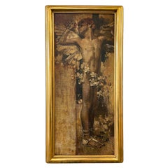 Antique "Waking Angel", Remarkable, Early Painting of Nude Male Figure, Leyendecker