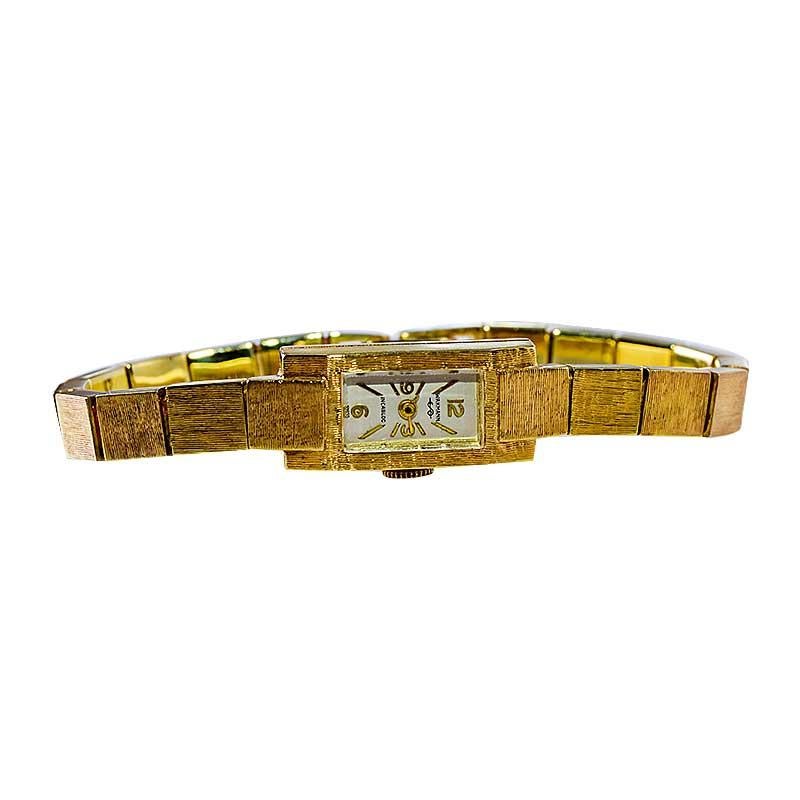 Wakmann, Breitling, 14Kt. Solid Gold Art Deco Style Bracelet Watch, circa 1960s In Excellent Condition In Long Beach, CA