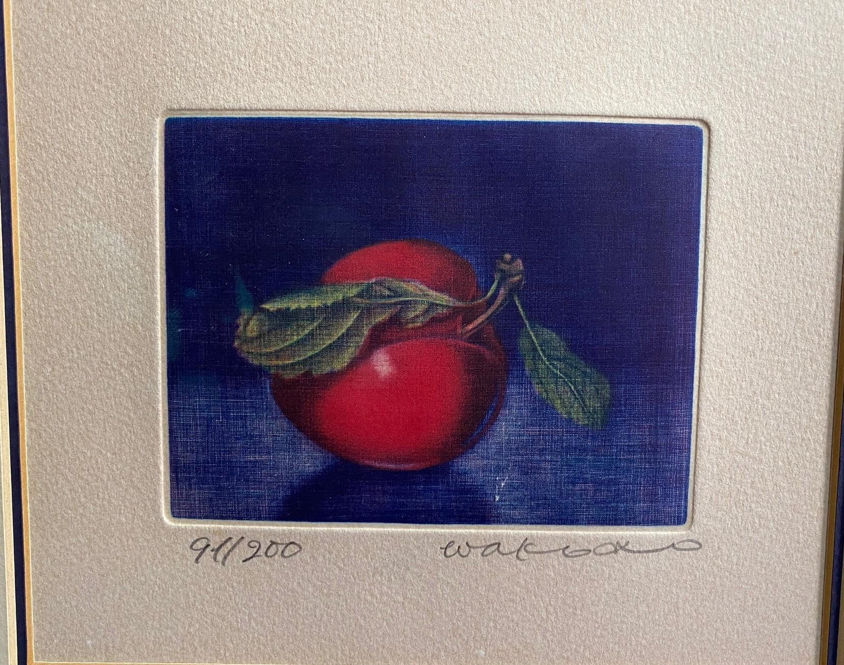Wako Ito Signed Limited Edition Japanese Mezzotint Fruit Cherry Still Life Print In Good Condition In Studio City, CA