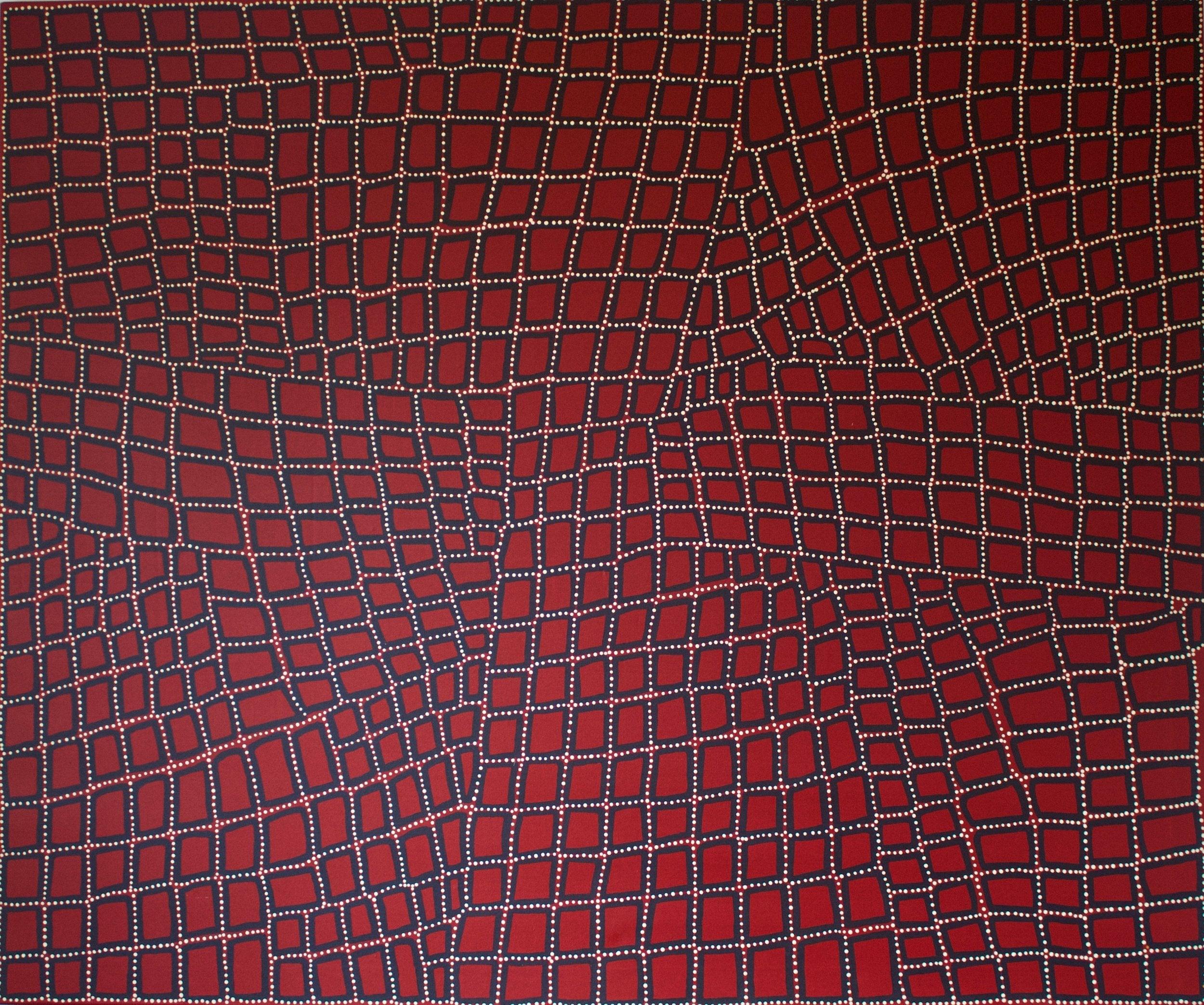In 1984 Walala Tjapaltjarri was amongst a small group of Pintupi who walked out of the desert and into the tiny community of Kiwirrkura. This was the group’s first contact with non-Aboriginal people.

Walala was introduced to painting by one of his