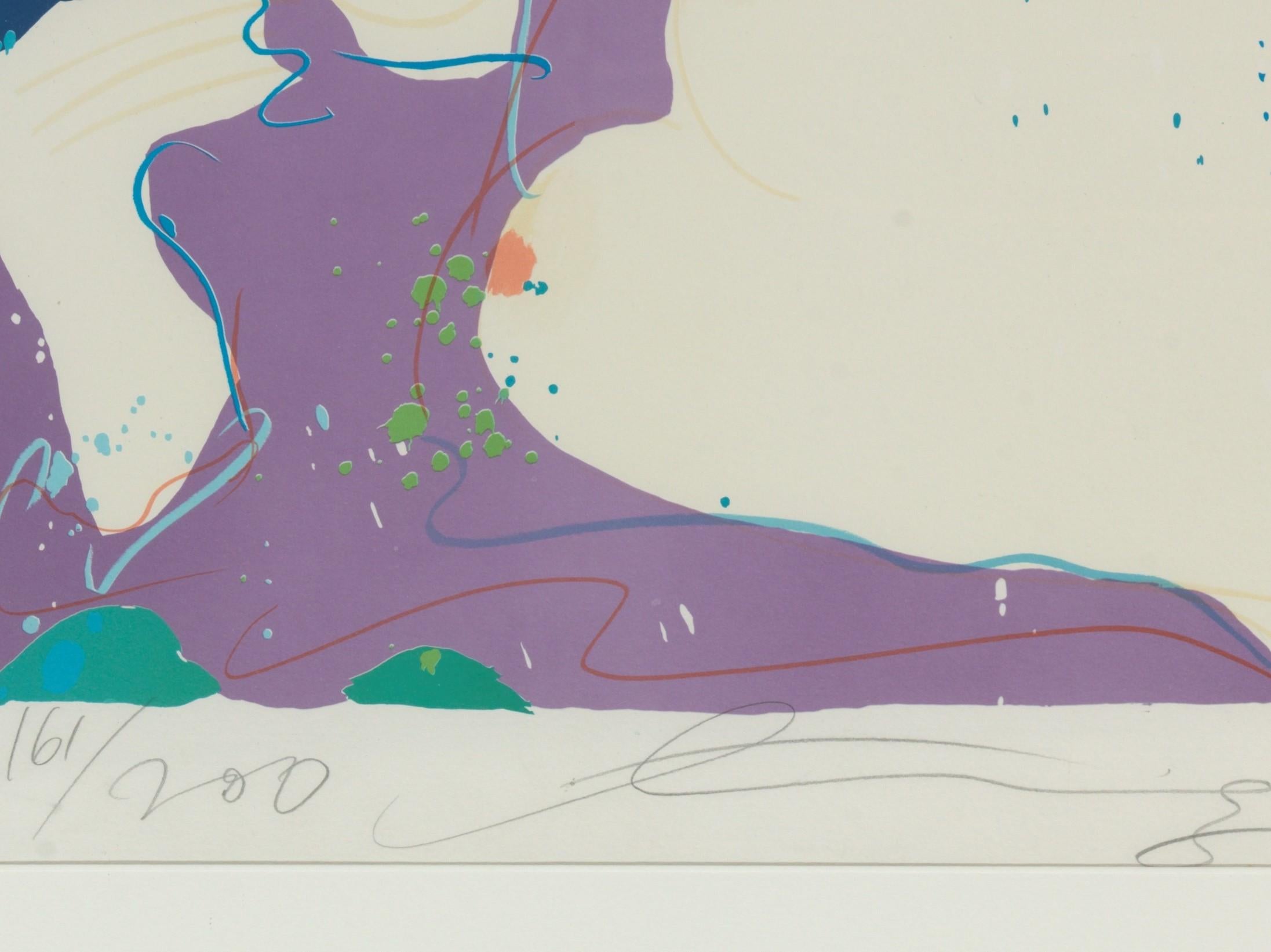 Esta hermosa litografía es obra de Walasse Ting (1929-2010), artista chino-estadounidense conocido por sus pinturas de vivos colores de gatos, desnudos eróticos y flores. 

Las medidas de esta litografía son 70 x 52 cm sin marco y 81 x 61 cm con