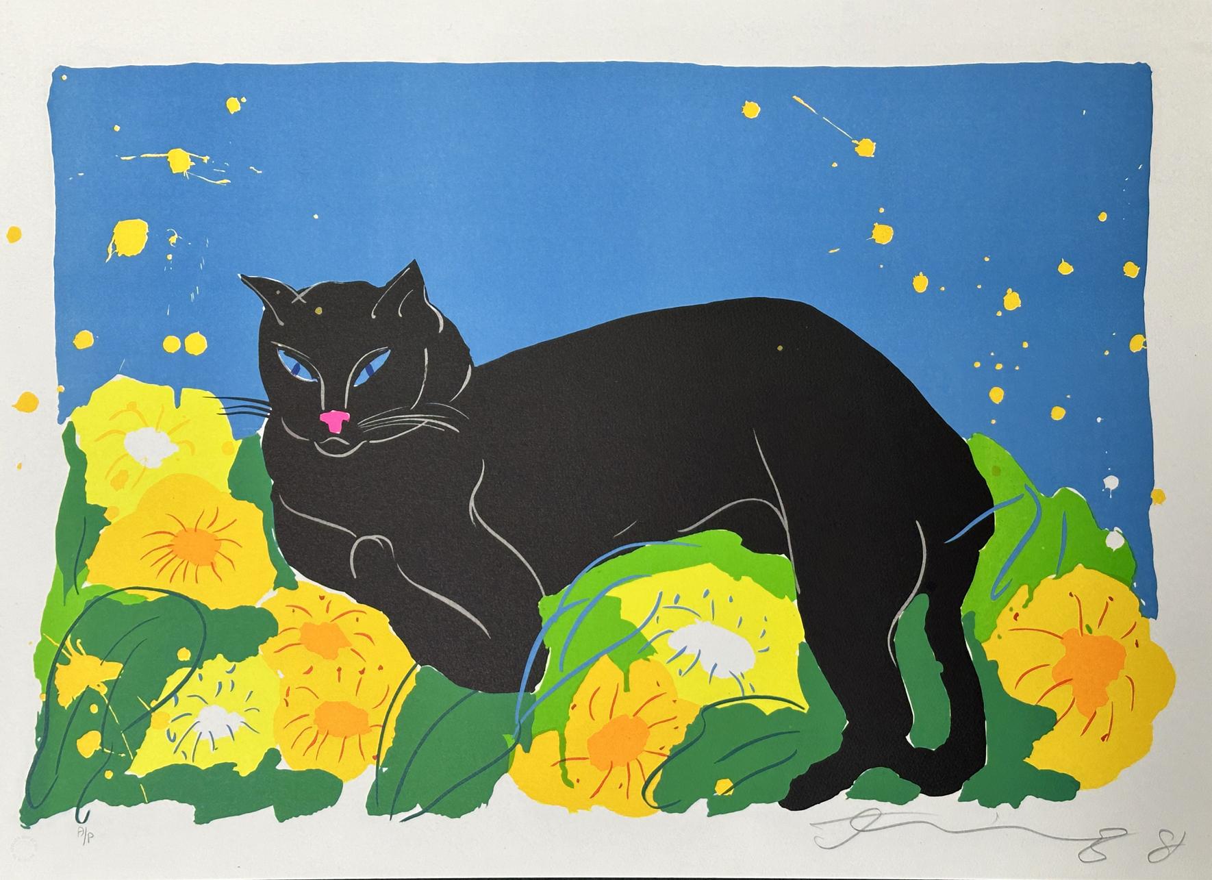 Animal Print di Walasse Ting - Black Cat 1981 Litografia su carta Arches Archival