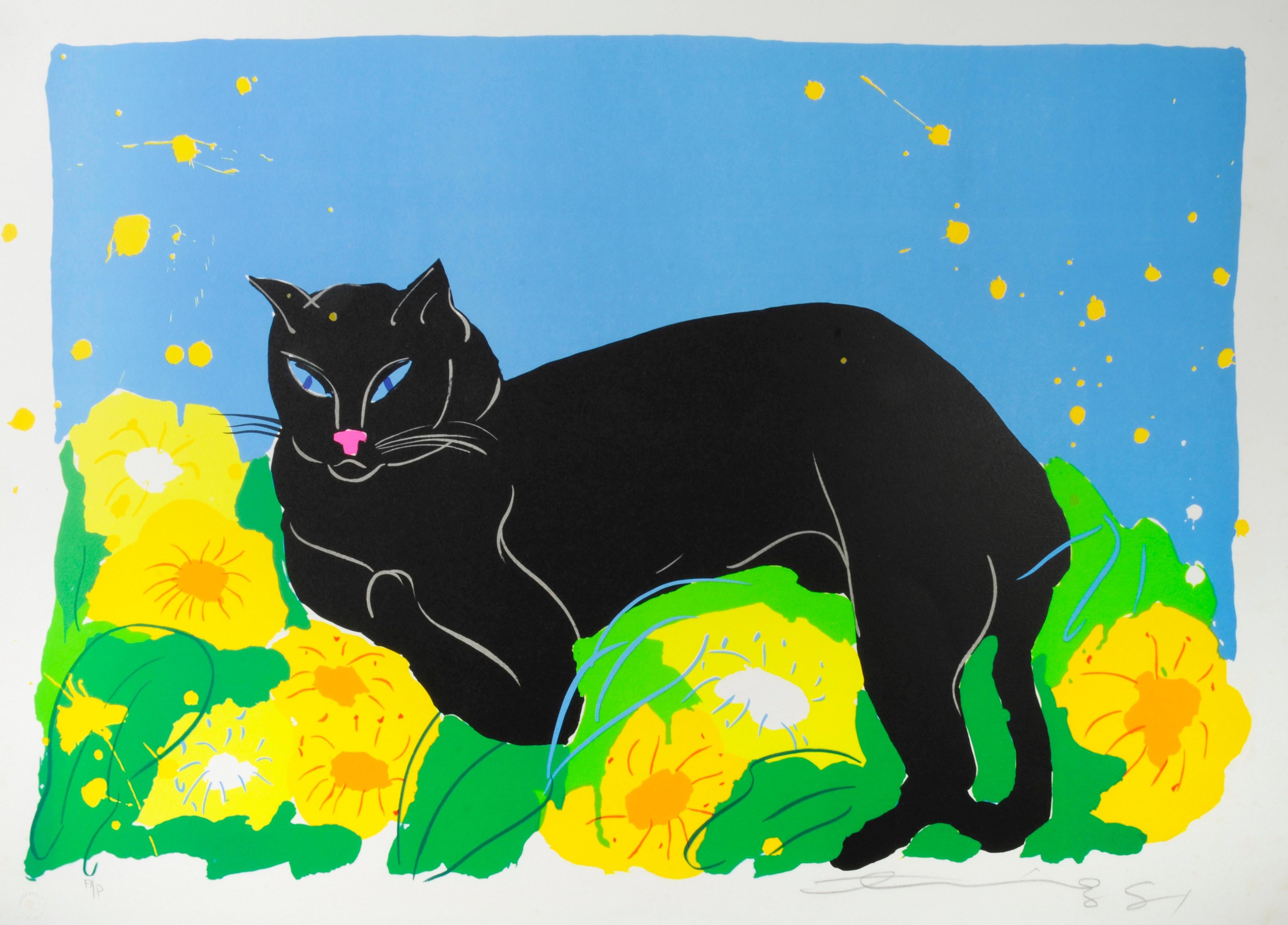 Walasse Ting Figurative Print - Black Cat
