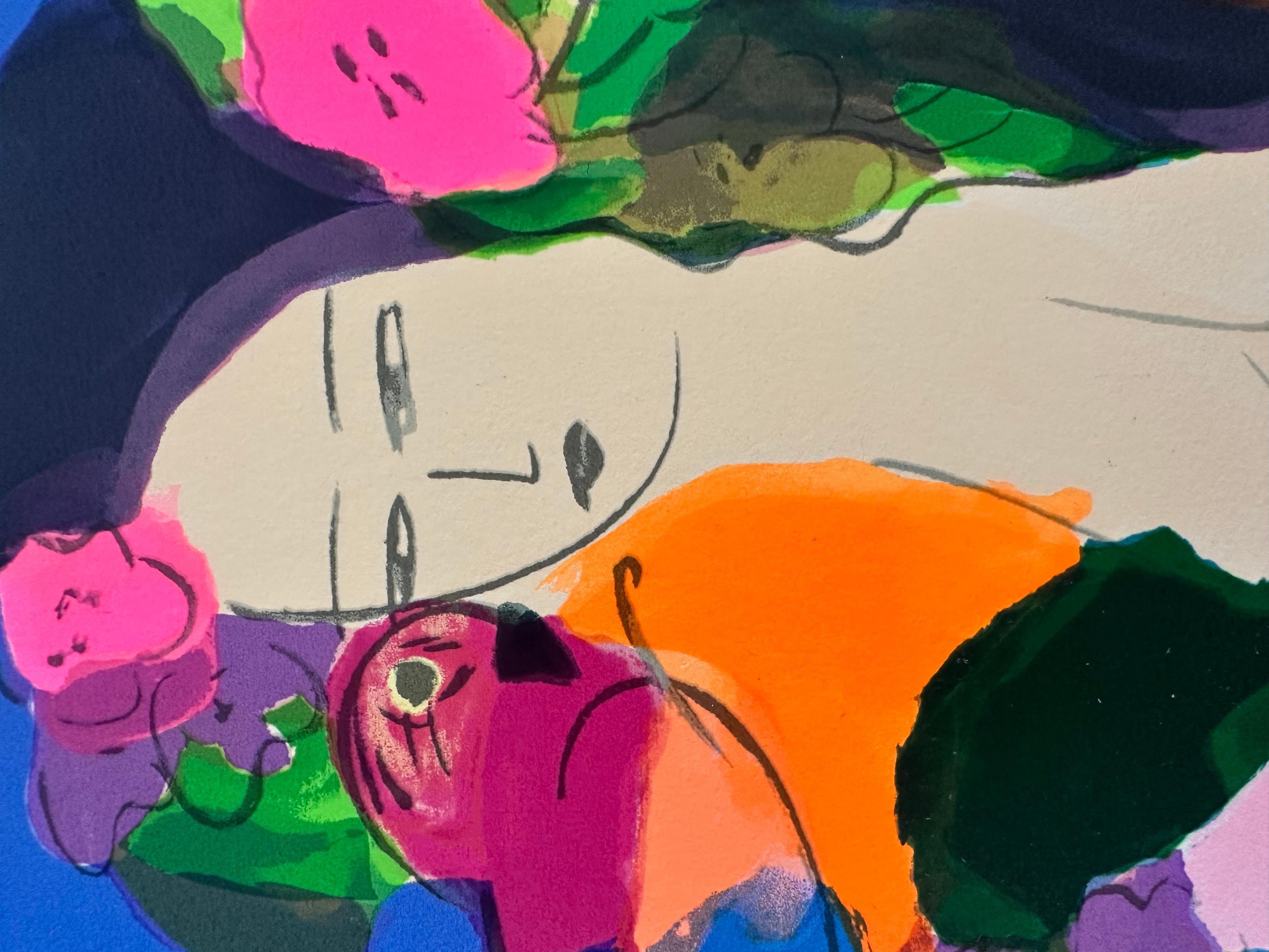 Walasse Ting, Femmes, fleurs et perroquets. Original Colour Lithograph For Sale 6