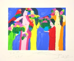 Walasse Ting, Mujeres, flores y perros. Litografía original en color