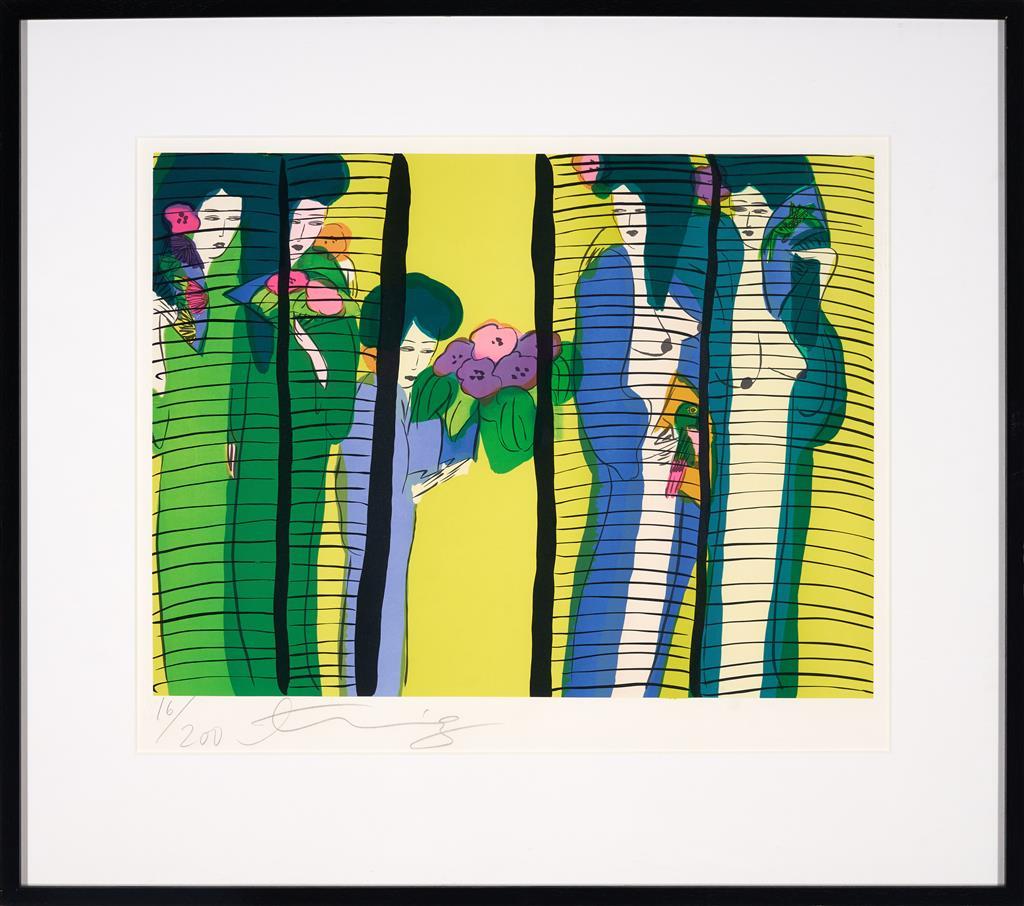Cinq femmes avec des fans
Lithographie, éd. 16/200, publiée par 1981
Taille de l'image : 45 x 60 cm 
taille du cadre : 75 x 85 x 4 cm
Gallary encadré, sous arclye
signé En bas à gauche