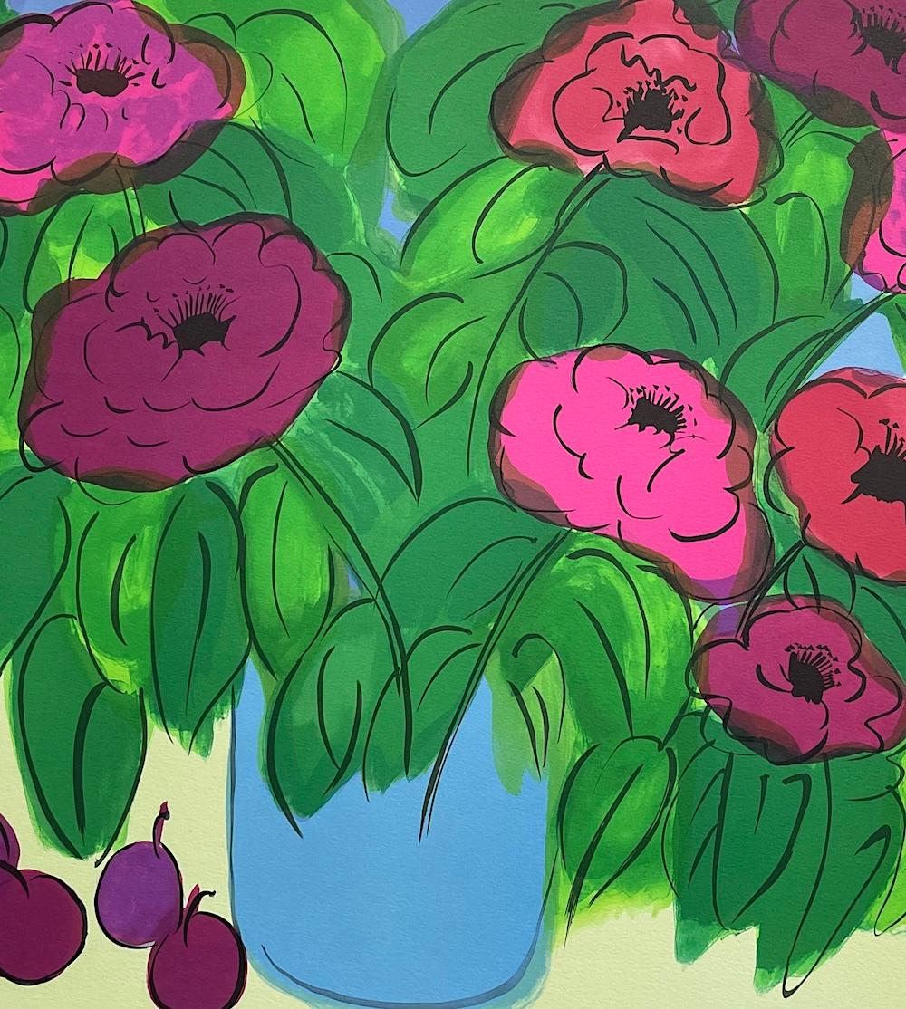 FIORI, VASO AZZURRO Litografia firmata, Magenta, Rosa, Rosso, Verde - Print Contemporaneo di Walasse Ting