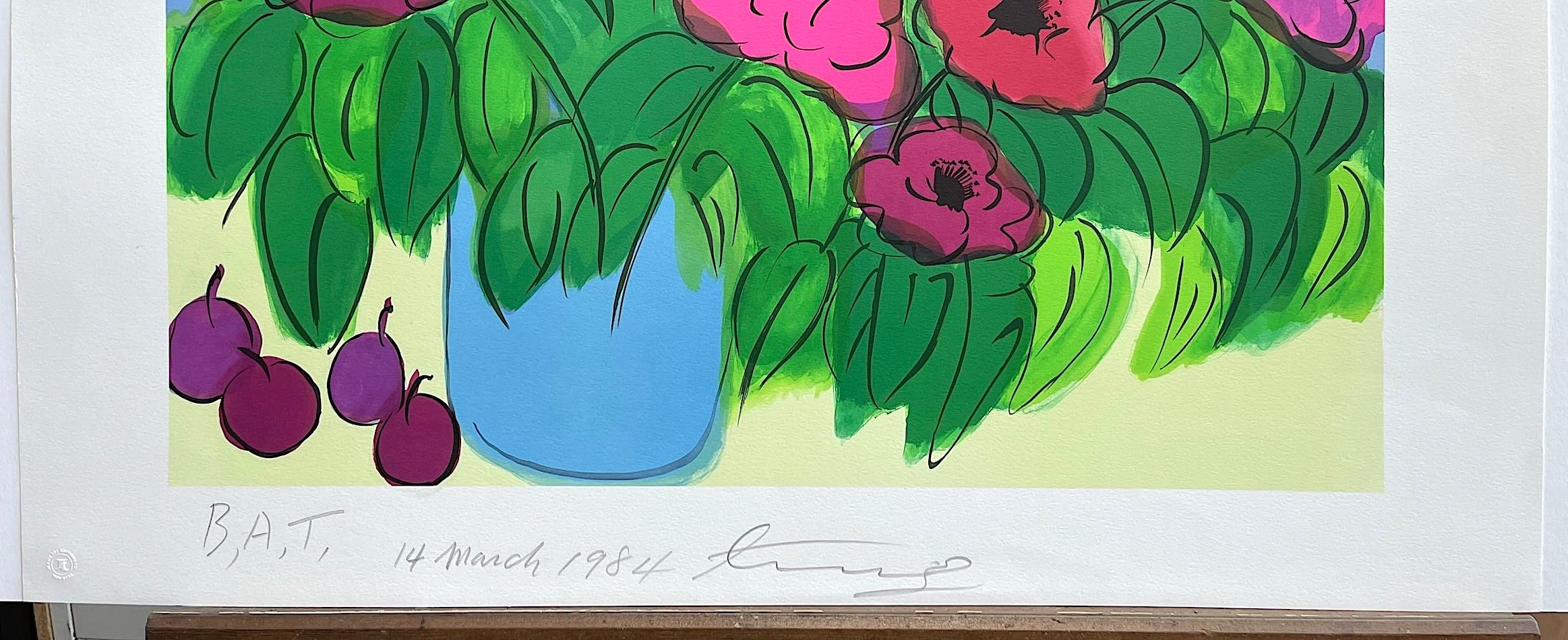 FIORI, VASO AZZURRO Litografia firmata, Magenta, Rosa, Rosso, Verde in vendita 3
