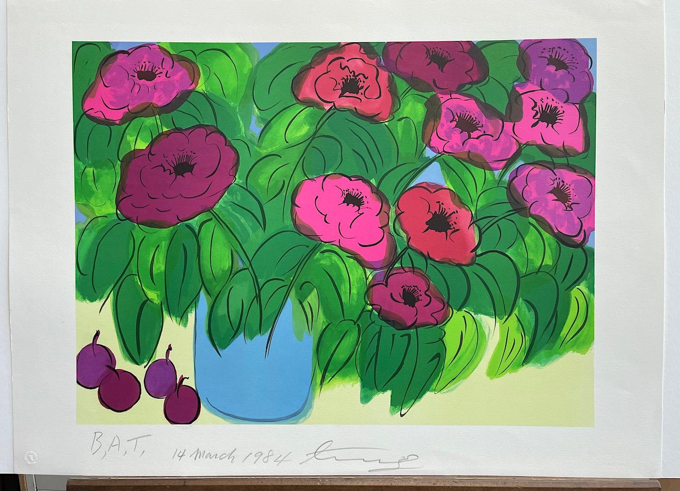 FIORI, VASO AZZURRO Litografia firmata, Magenta, Rosa, Rosso, Verde in vendita 4