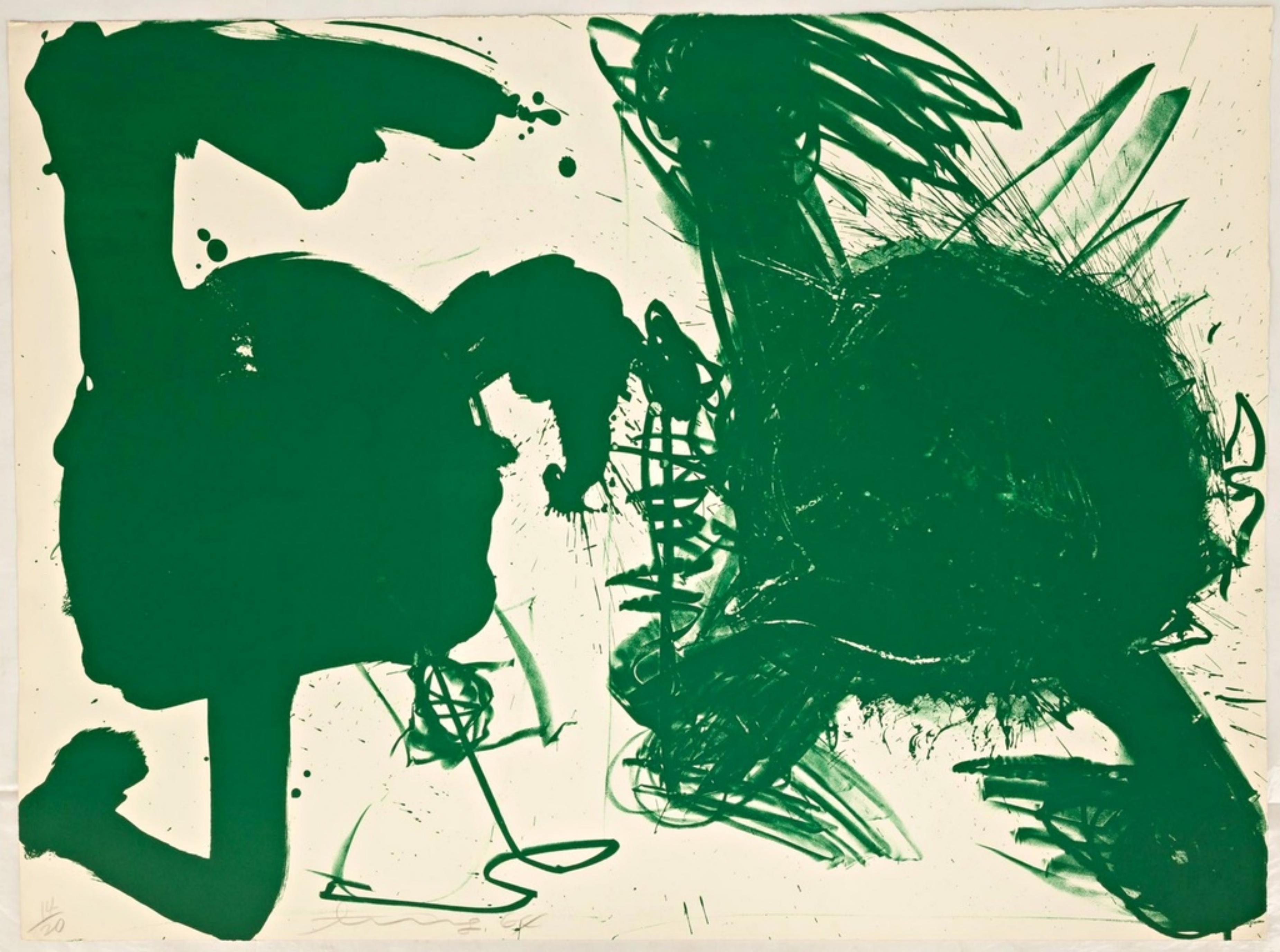 Walasse Ting Abstract Print - Green Bombshell, Hollywood Honeymoon (Abstract Expressionist Lithograph Signed)