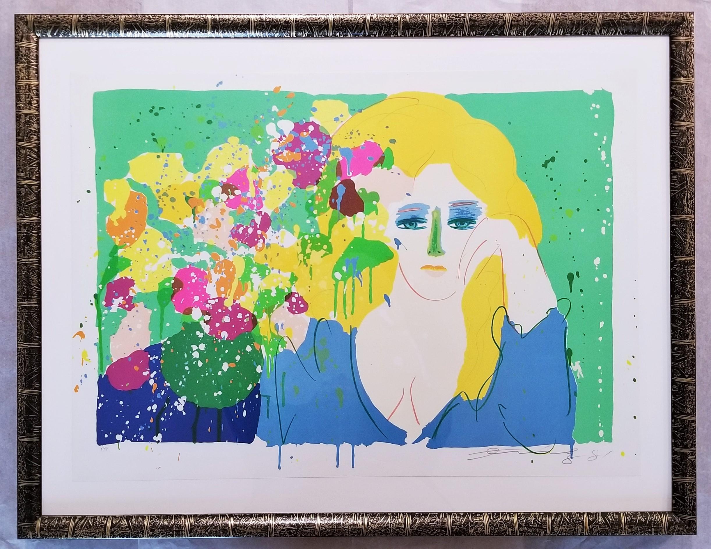 Dame au vase /// Pop Art Walasse Ting Femme Fleurs Art figuratif coloré en vente 2