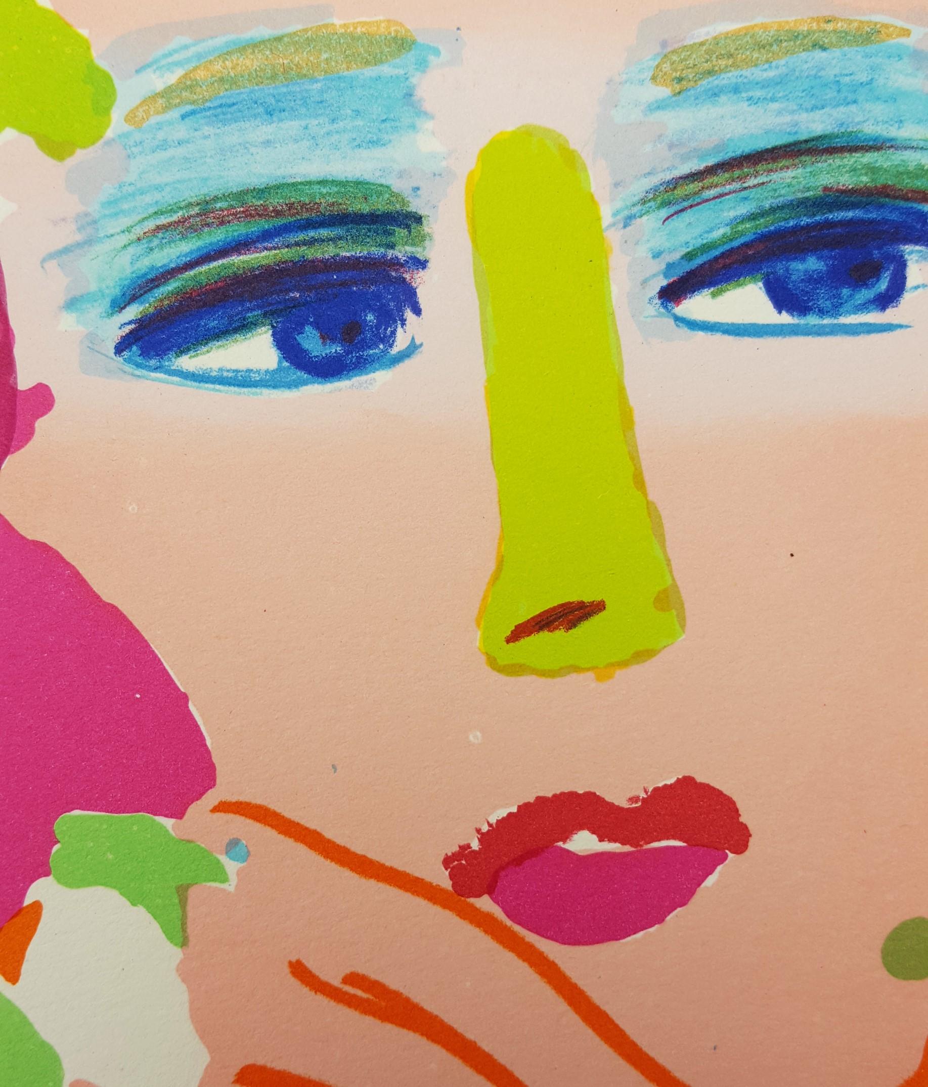 Lady with Flowers /// Pop Art Walasse Ting, lithographie abstraite colorée en vente 11