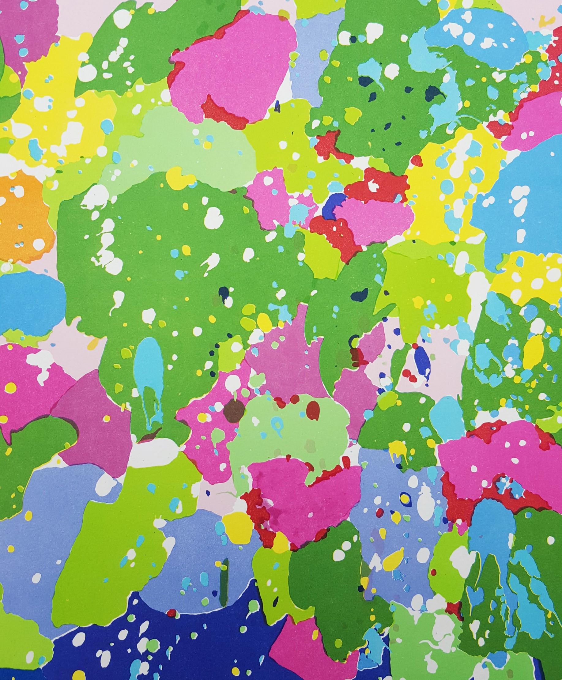 Lady with Flowers /// Pop Art Walasse Ting, lithographie abstraite colorée en vente 12
