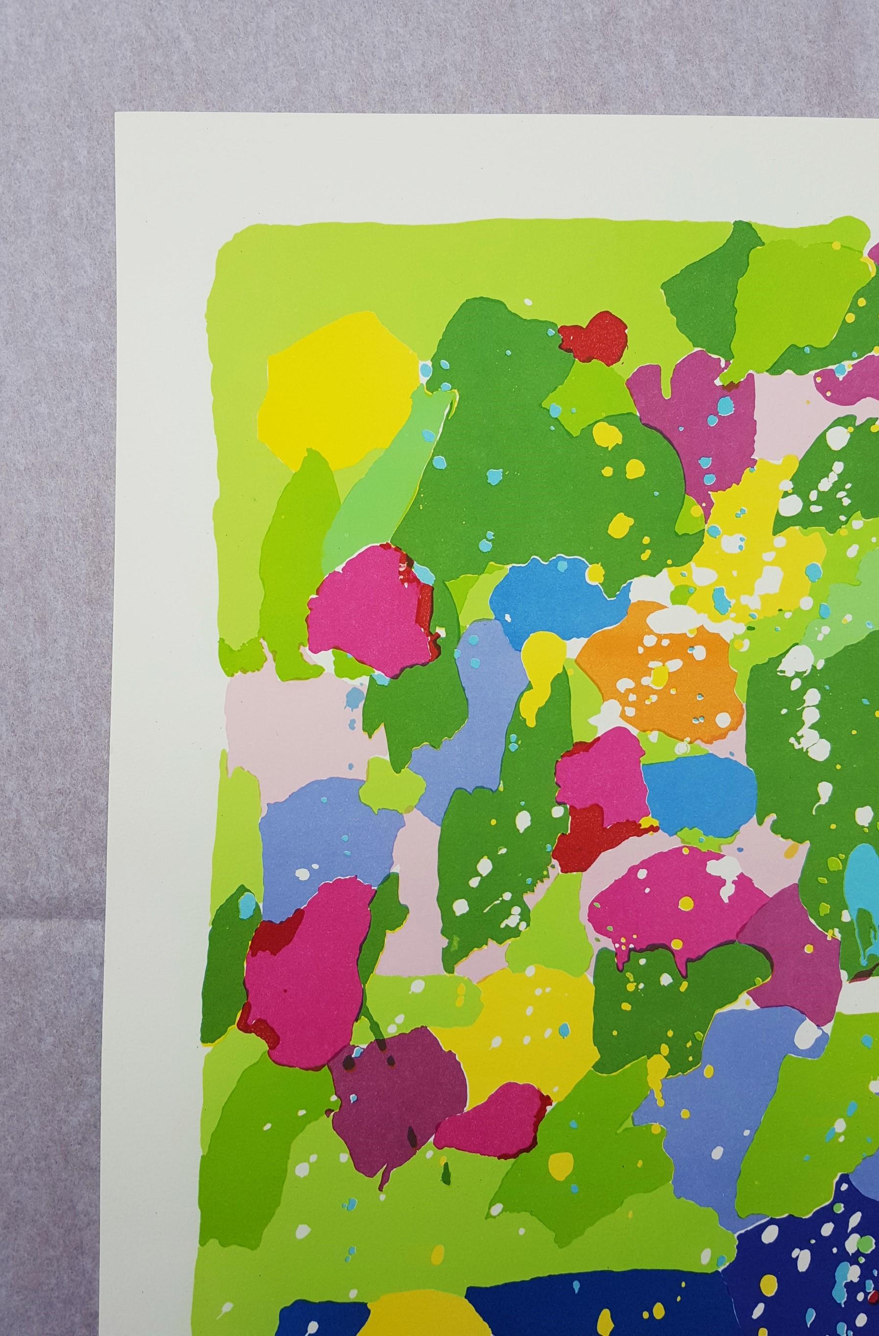 Lady with Flowers /// Pop Art Walasse Ting, lithographie abstraite colorée en vente 4