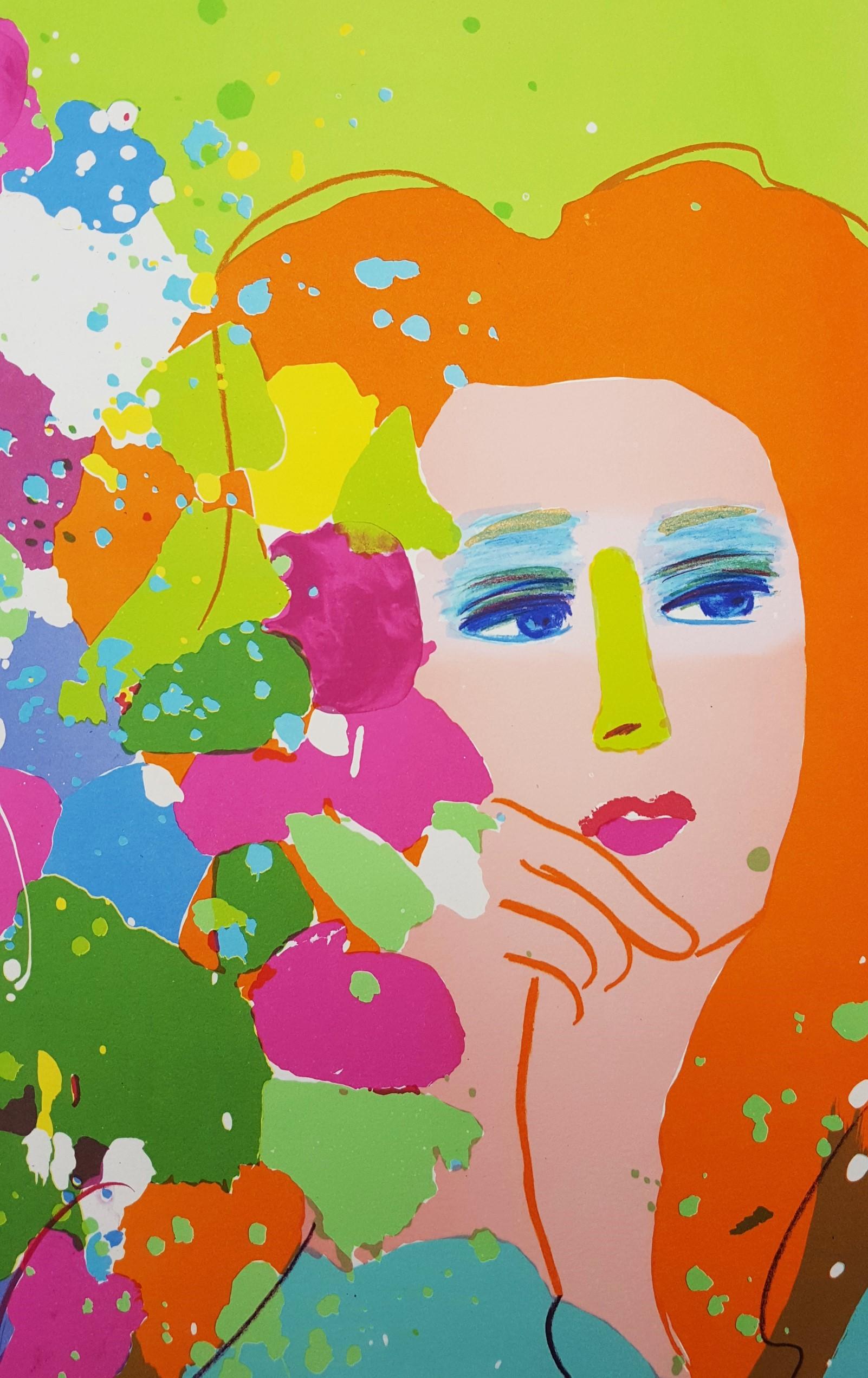 Lady with Flowers /// Pop Art Walasse Ting Colorful Girl Abstract Lithograph Art For Sale 10