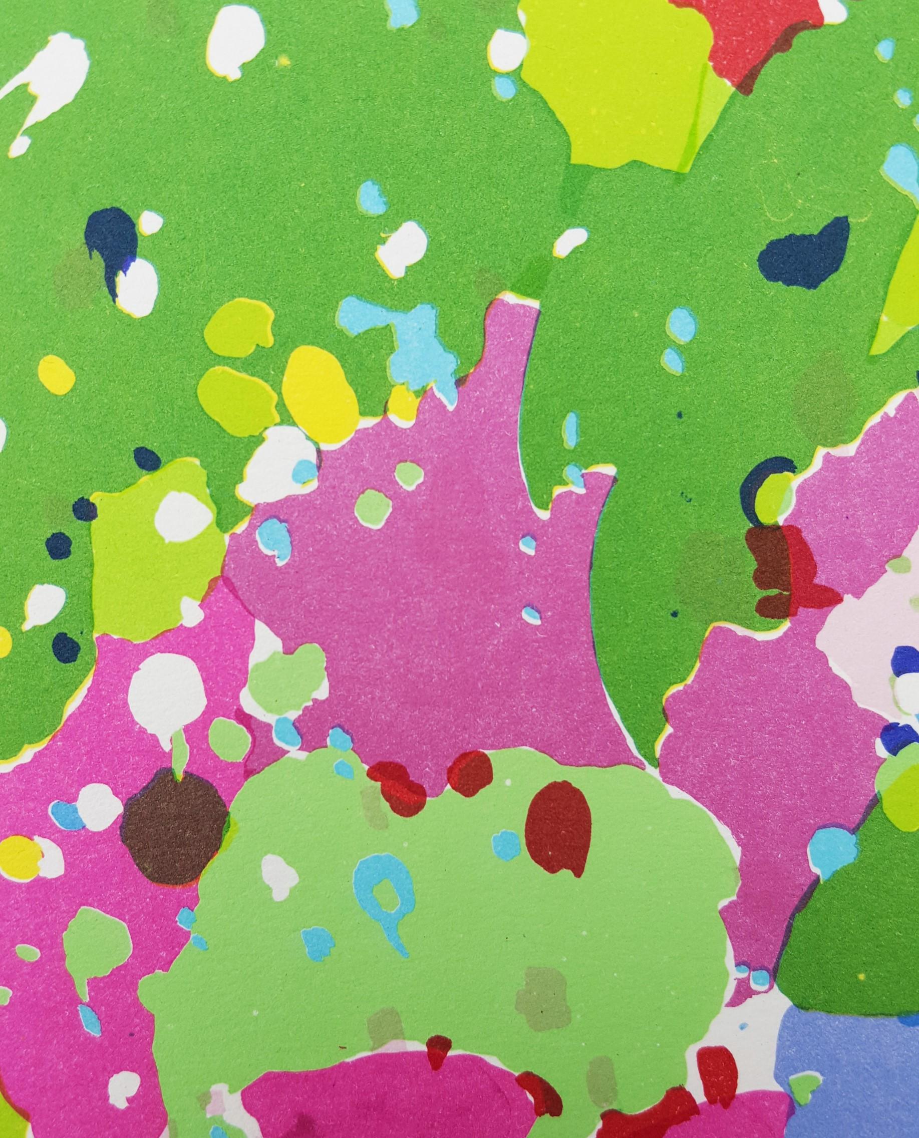 Lady with Flowers /// Pop Art Walasse Ting Colorful Girl Abstract Lithograph Art For Sale 13