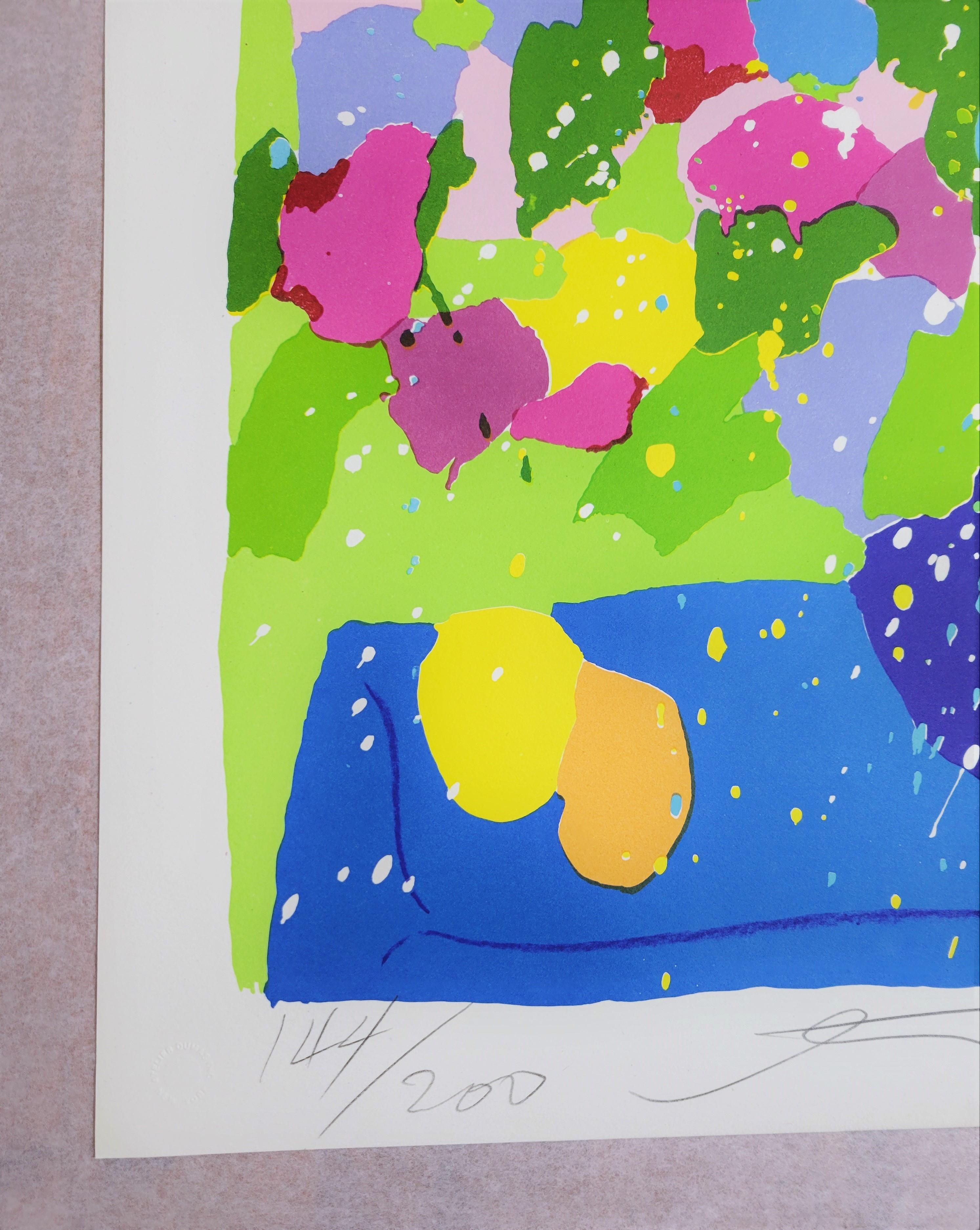 Lady with Flowers /// Pop Art Walasse Ting Colorful Girl Abstract Lithograph Art For Sale 3