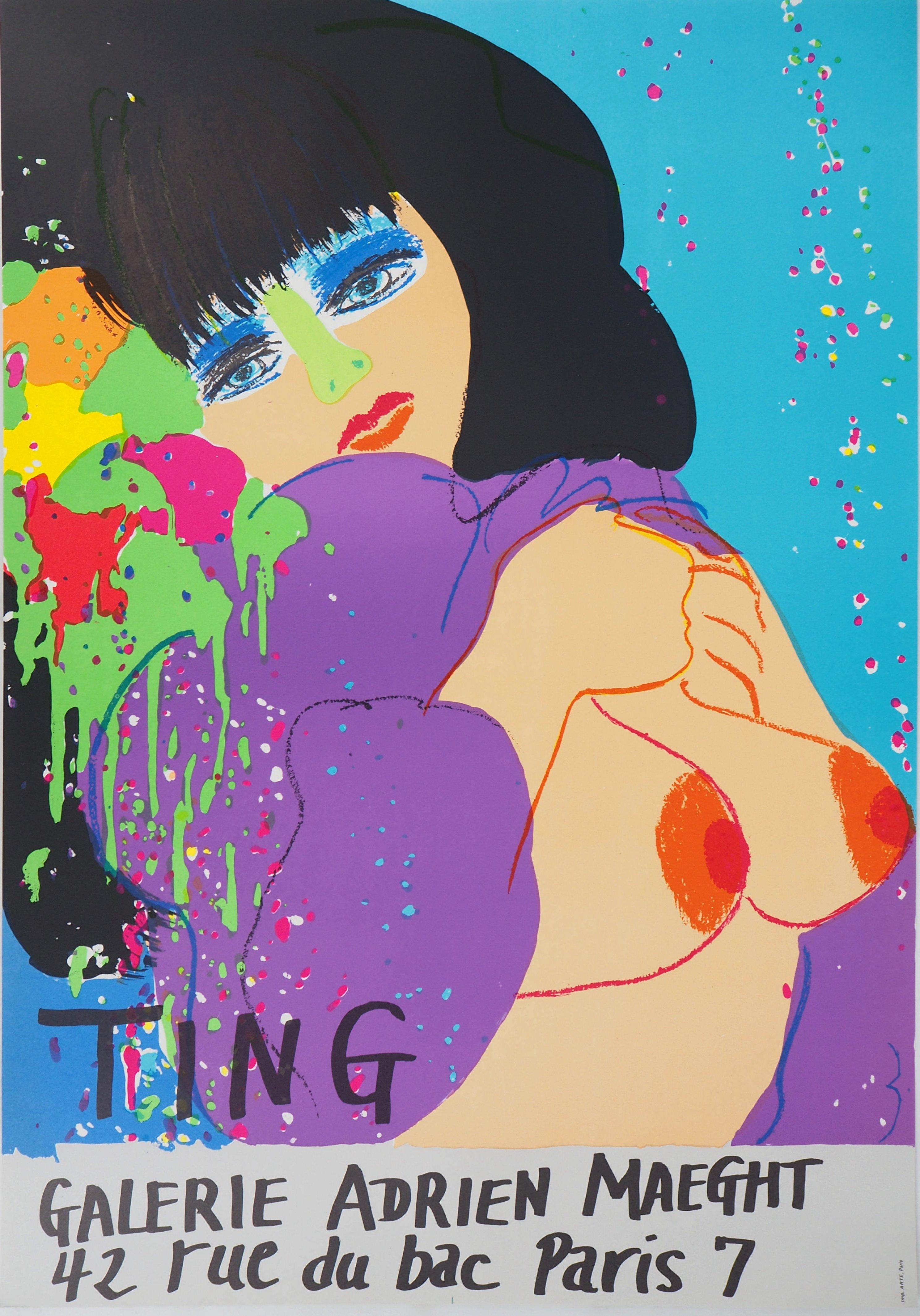 Nude Print Walasse Ting - Nu sur fond bleu - Affiche de lithographie originale ( Maeght, 1974)