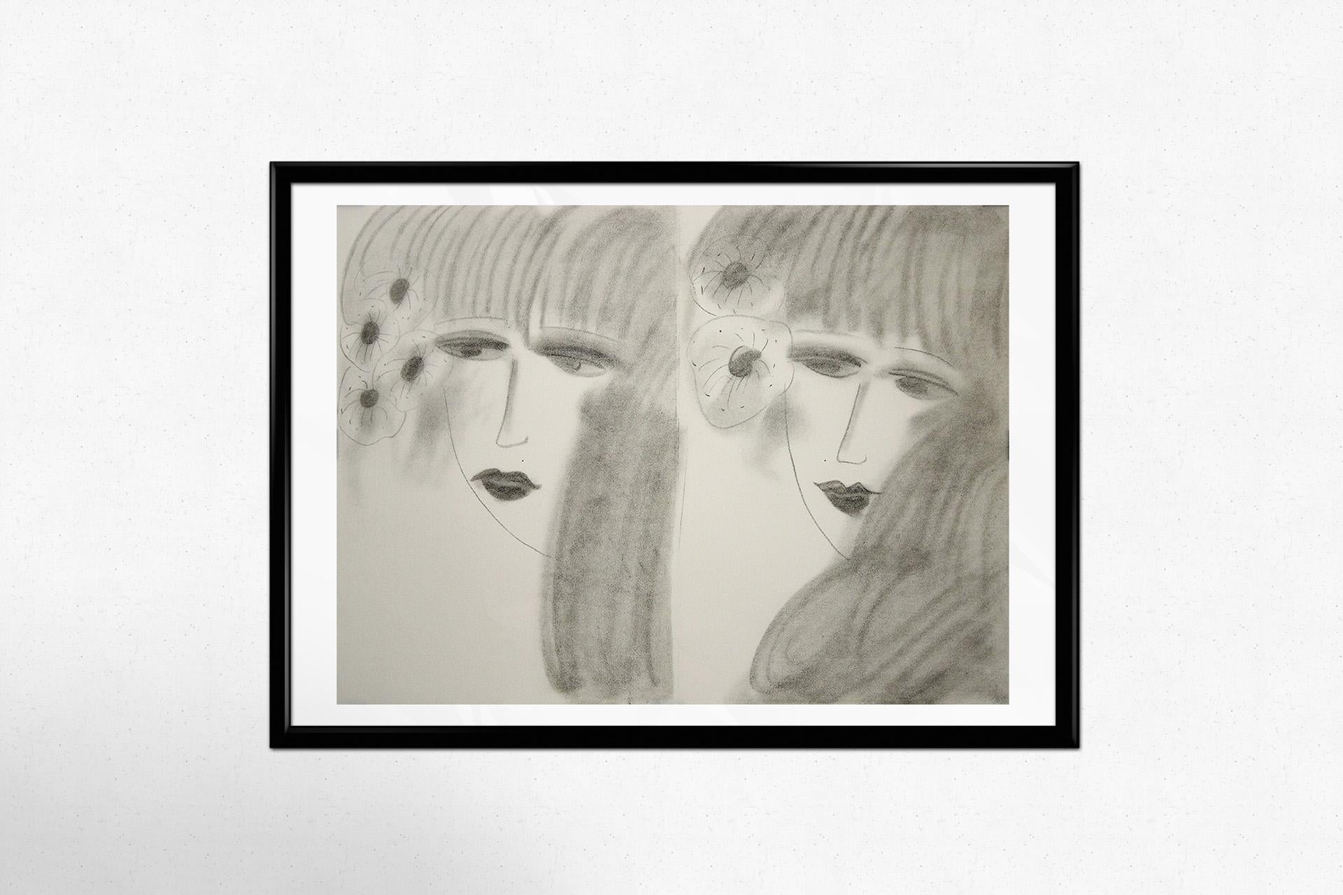 Original lithograph Double visage de jeune fille aux 6 fleurs by Walasse Ting For Sale 3