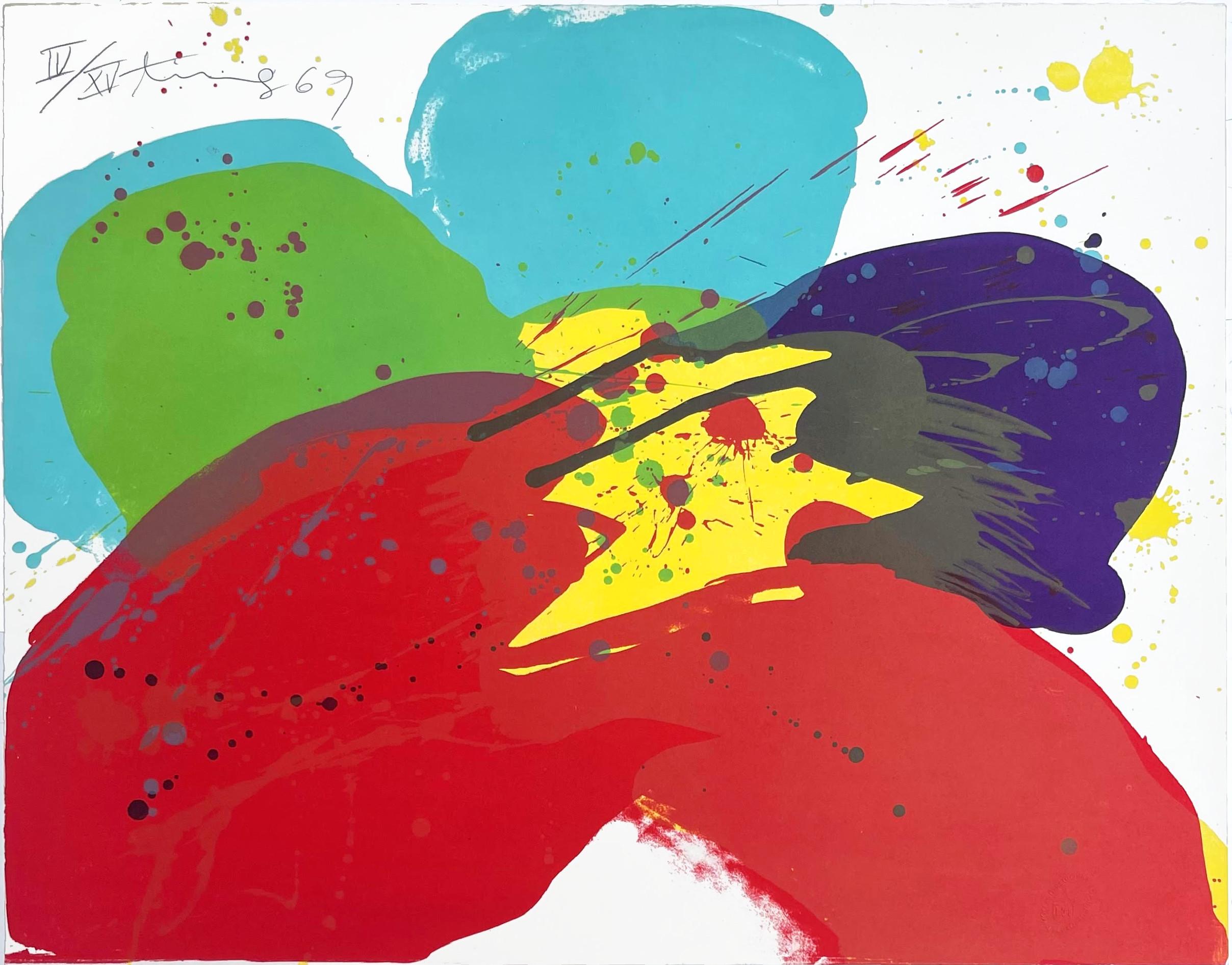 Walasse Ting Abstract Print - Rare Abstract Expressionist flower lithograph, 1969 Top Chinese-US artist Signed