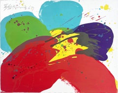 Rare Abstract Expressionist flower lithograph, 1969 Top Chinese-US artist Signed