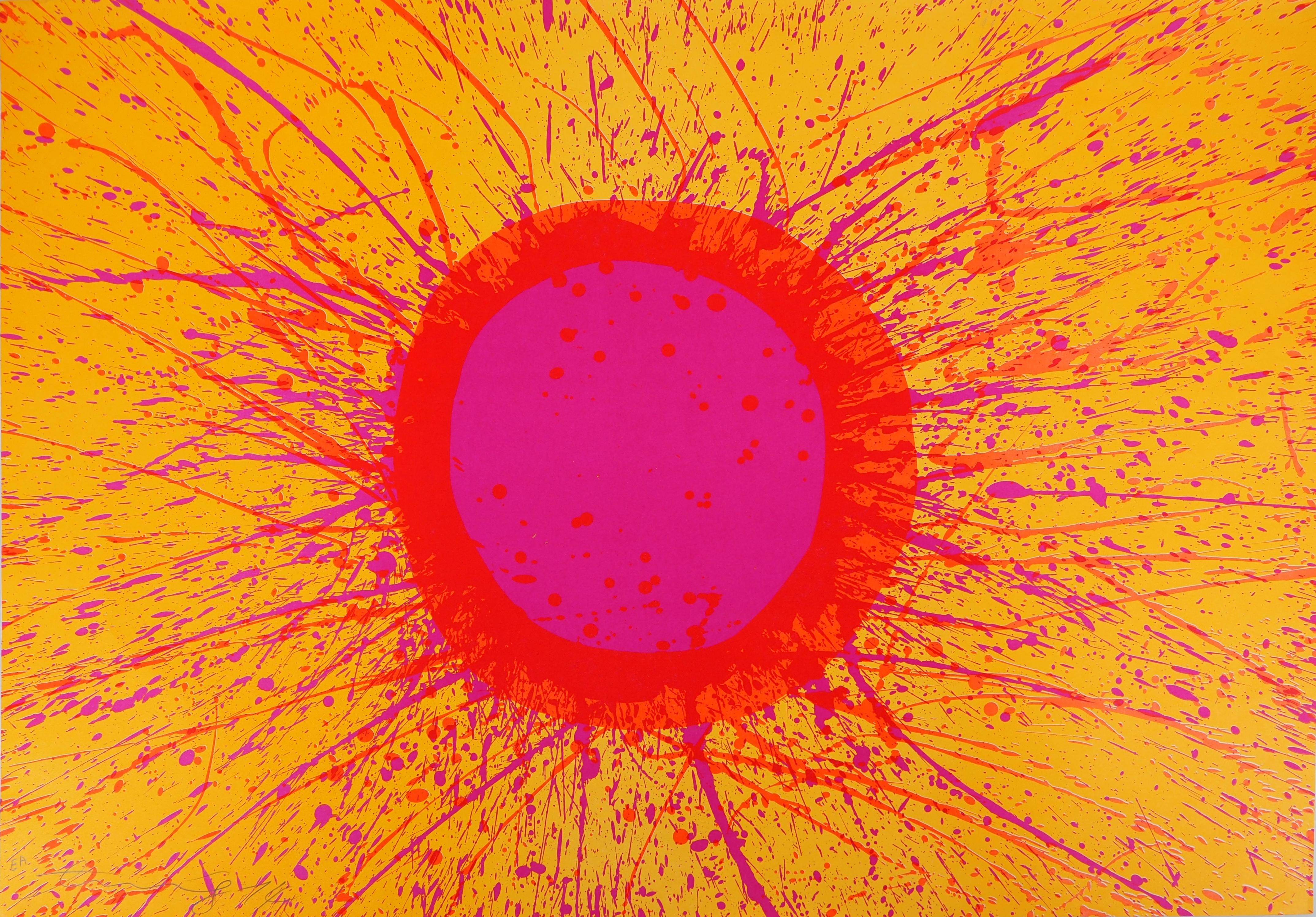 Walasse Ting Abstract Print - Shining Sun - Original lithograph, Handsigned