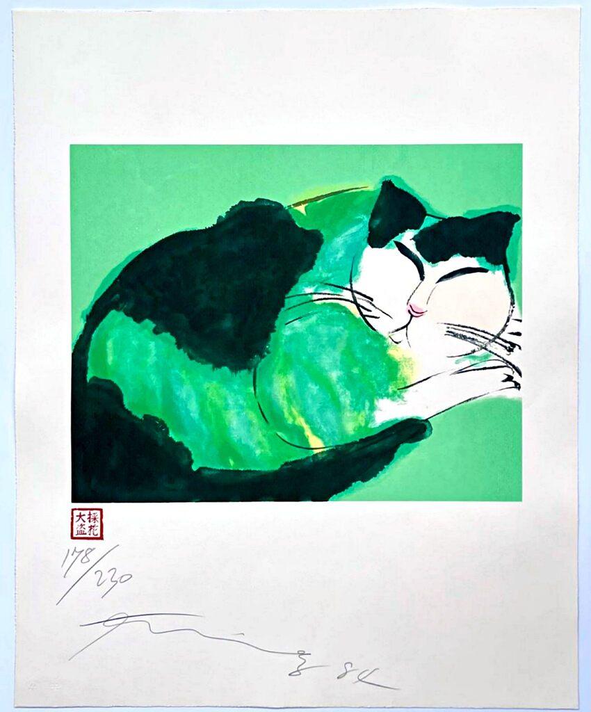 Walasse Ting - Gato verde, aguafuerte y aguatinta, Firmado/N, escaso grabado italiano